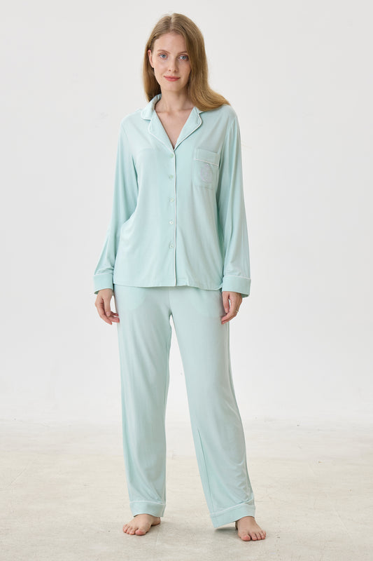 Mint Bamboo Silk™ Pajama Set – Long Sleeve & Pants