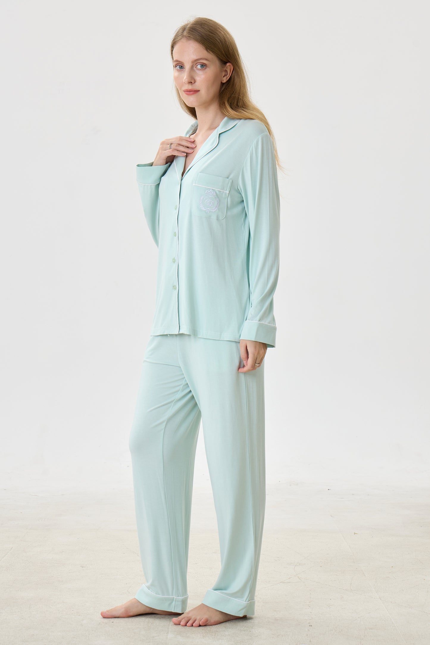 Mint Bamboo Silk™ Pajama Set – Long Sleeve & Pants