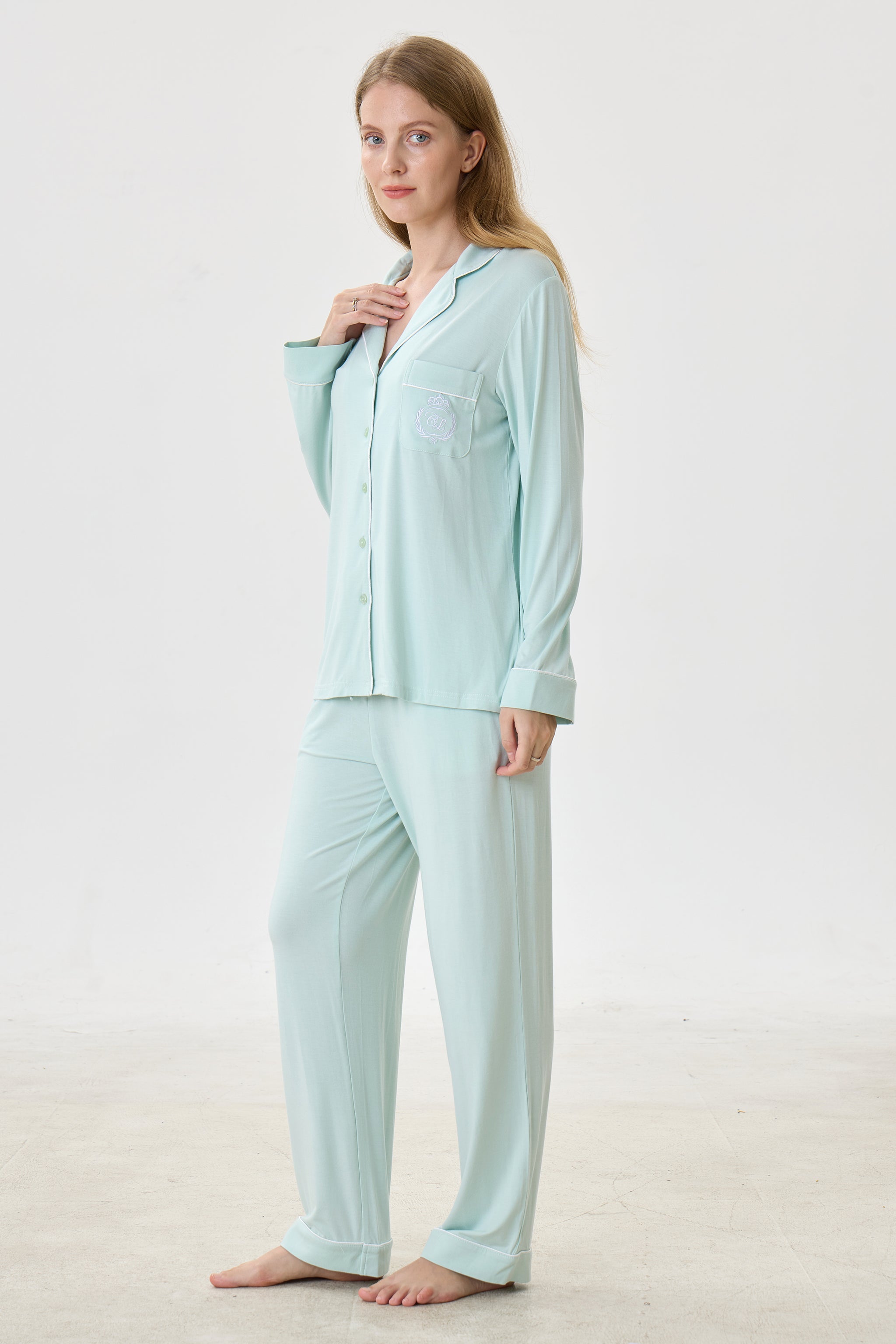 Mint Bamboo Silk™ Pajama Set – Long Sleeve & Pants - Crescentt