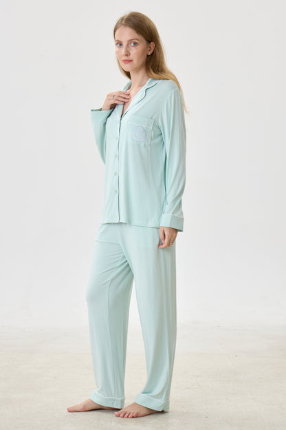 Mint Bamboo Silk™ Pajama Set – Long Sleeve & Pants