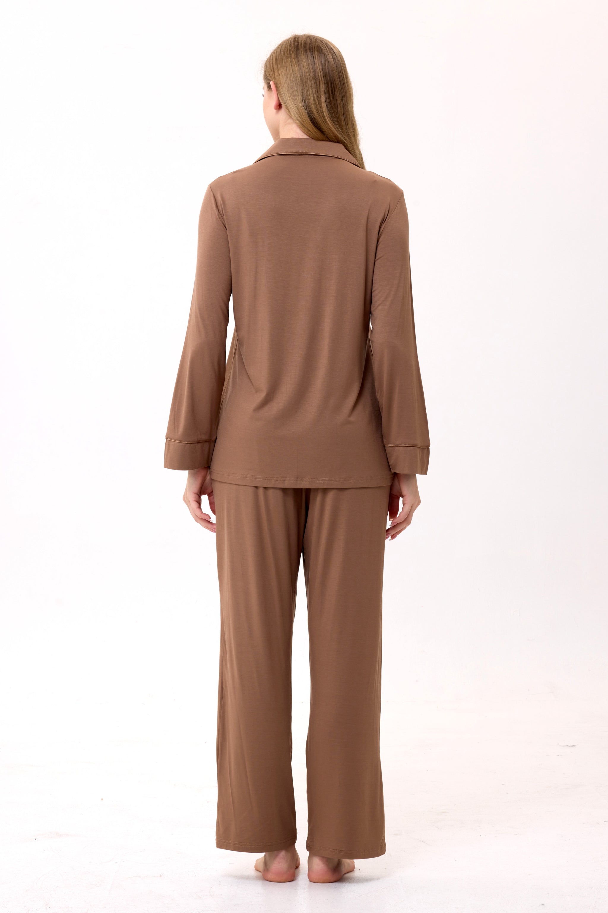 Mocha Luxe Modal Silk™ Pajama Set – Long Sleeve & Pants - Crescentt