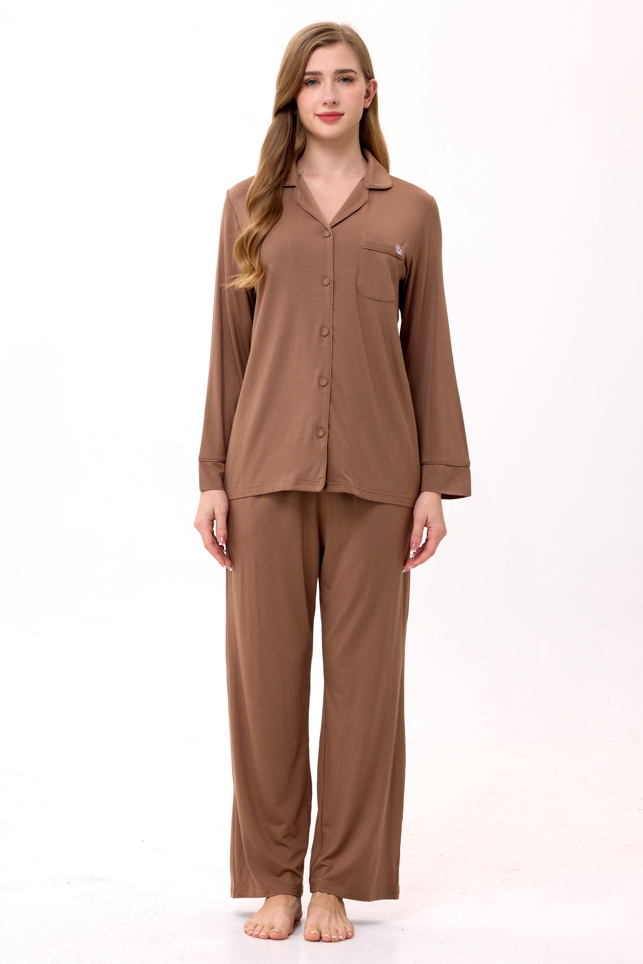 Mocha Luxe Modal Silk™ Pajama Set – Long Sleeve & Pants - Crescentt