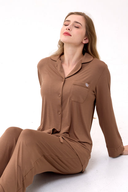 Mocha Luxe Modal Silk™ Pajama Set – Long Sleeve & Pants