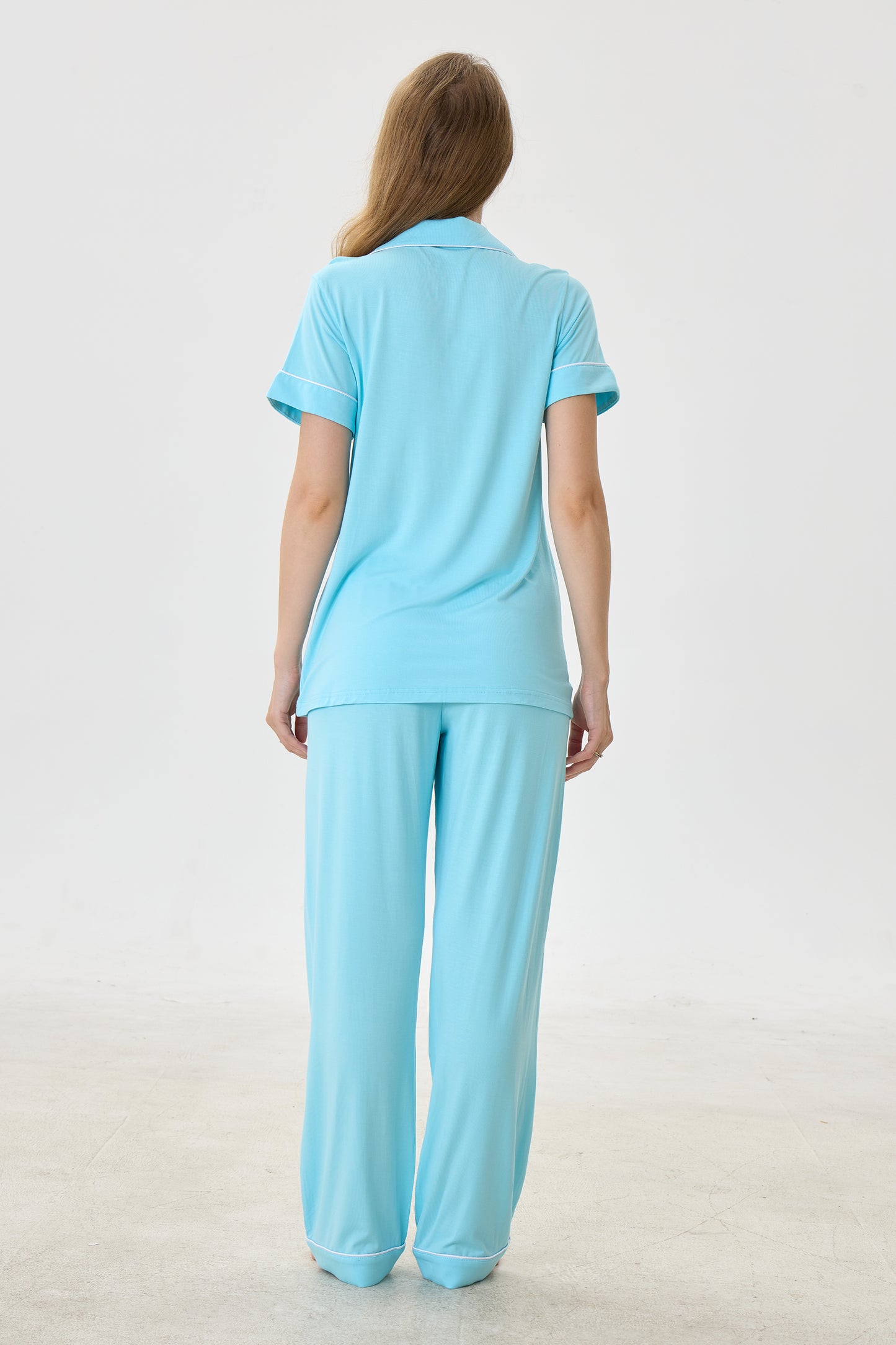 Turquoise Luxe Modal Silk™ Pajama Set – Short Sleeve & Pants