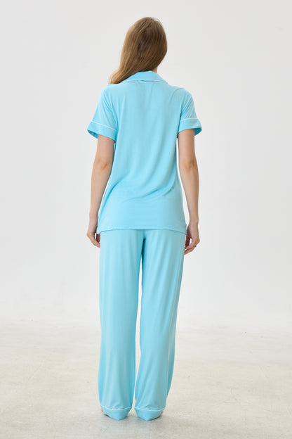 Turquoise Luxe Modal Silk™ Pajama Set – Short Sleeve & Pants