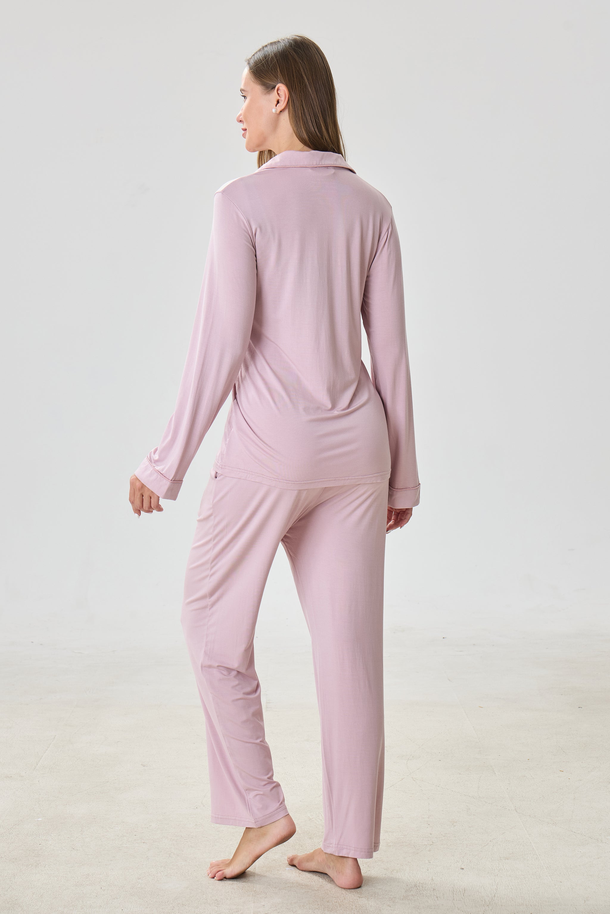 Mauve Mist Luxe Modal Silk™ Pajama Set – Long Sleeve & Pants - Crescentt