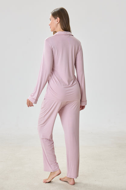 Mauve Mist Luxe Modal Silk™ Pajama Set – Long Sleeve & Pants