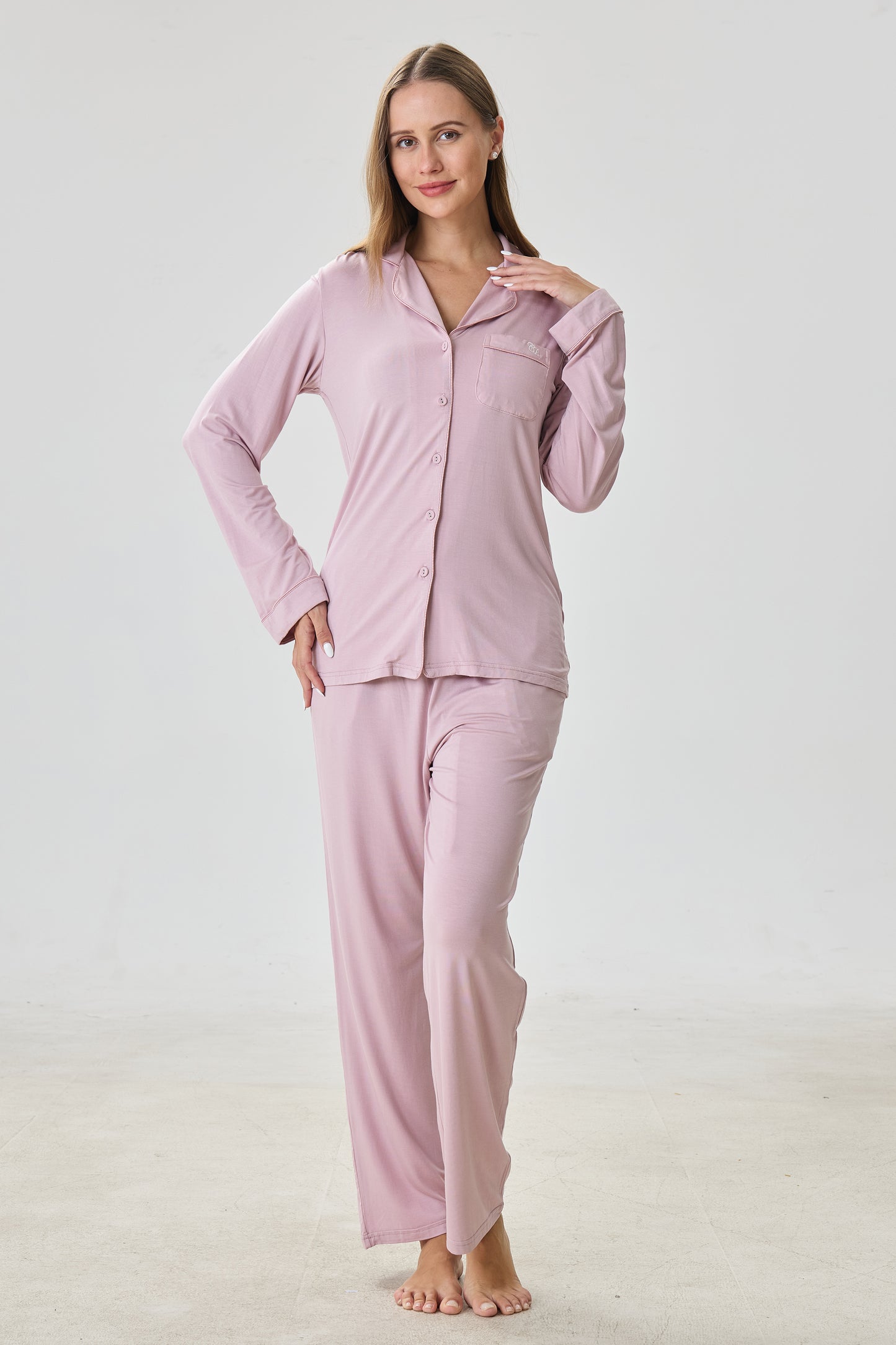 Mauve Mist Luxe Modal Silk™ Pajama Set – Long Sleeve & Pants