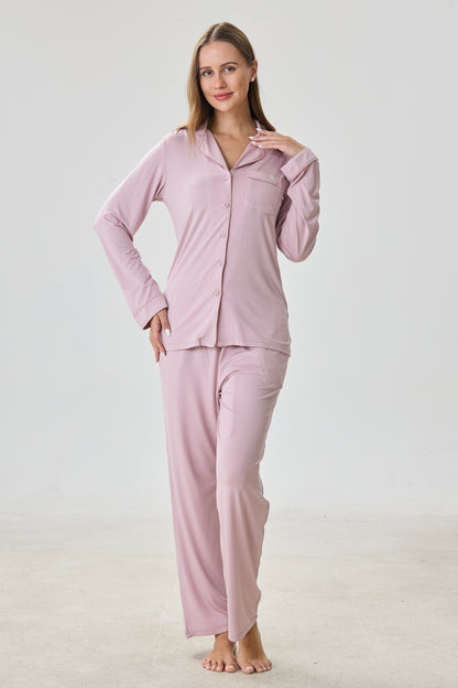 Mauve Mist Luxe Modal Silk™ Pajama Set – Long Sleeve & Pants