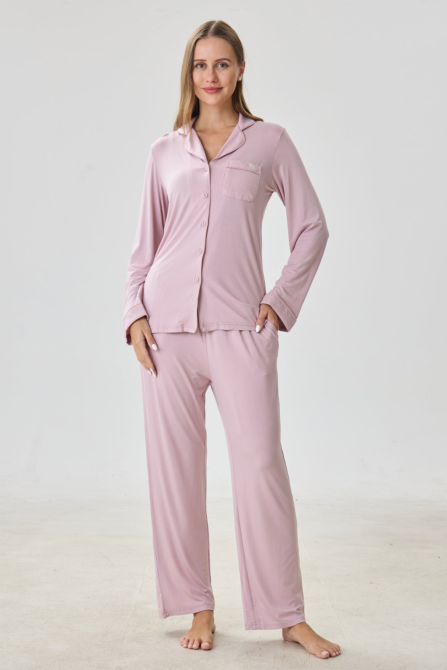 Mauve Mist Luxe Modal Silk™ Pajama Set – Long Sleeve & Pants