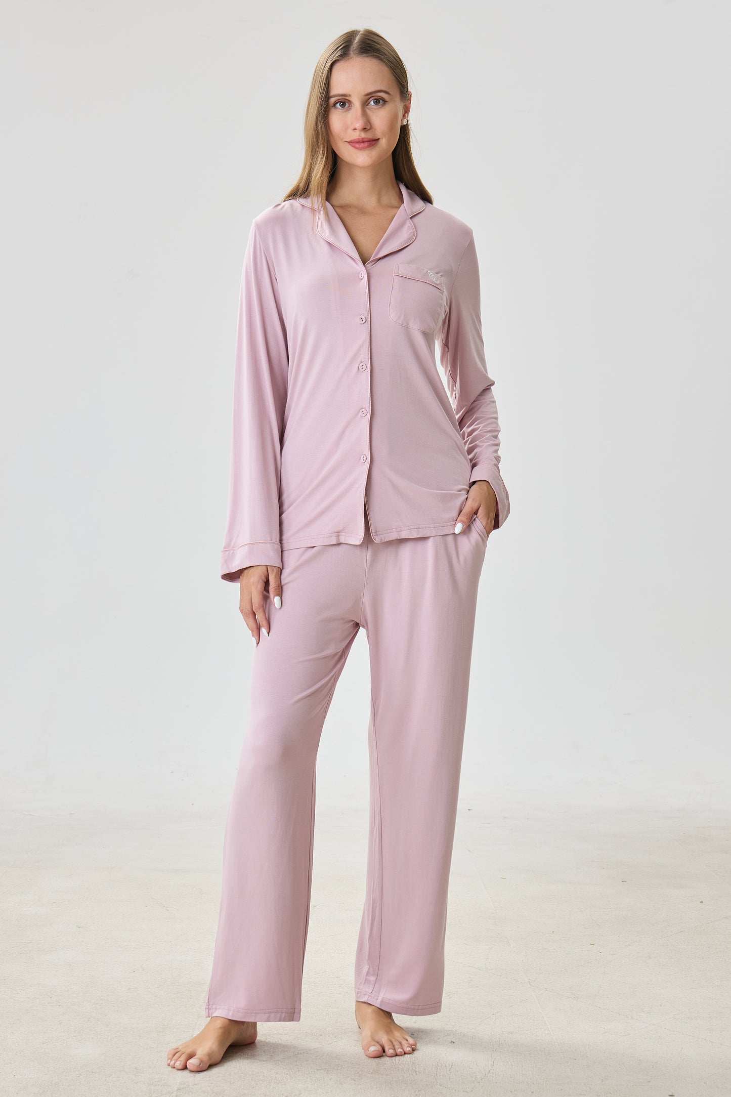 Mauve Mist Luxe Modal Silk™ Pajama Set – Long Sleeve & Pants