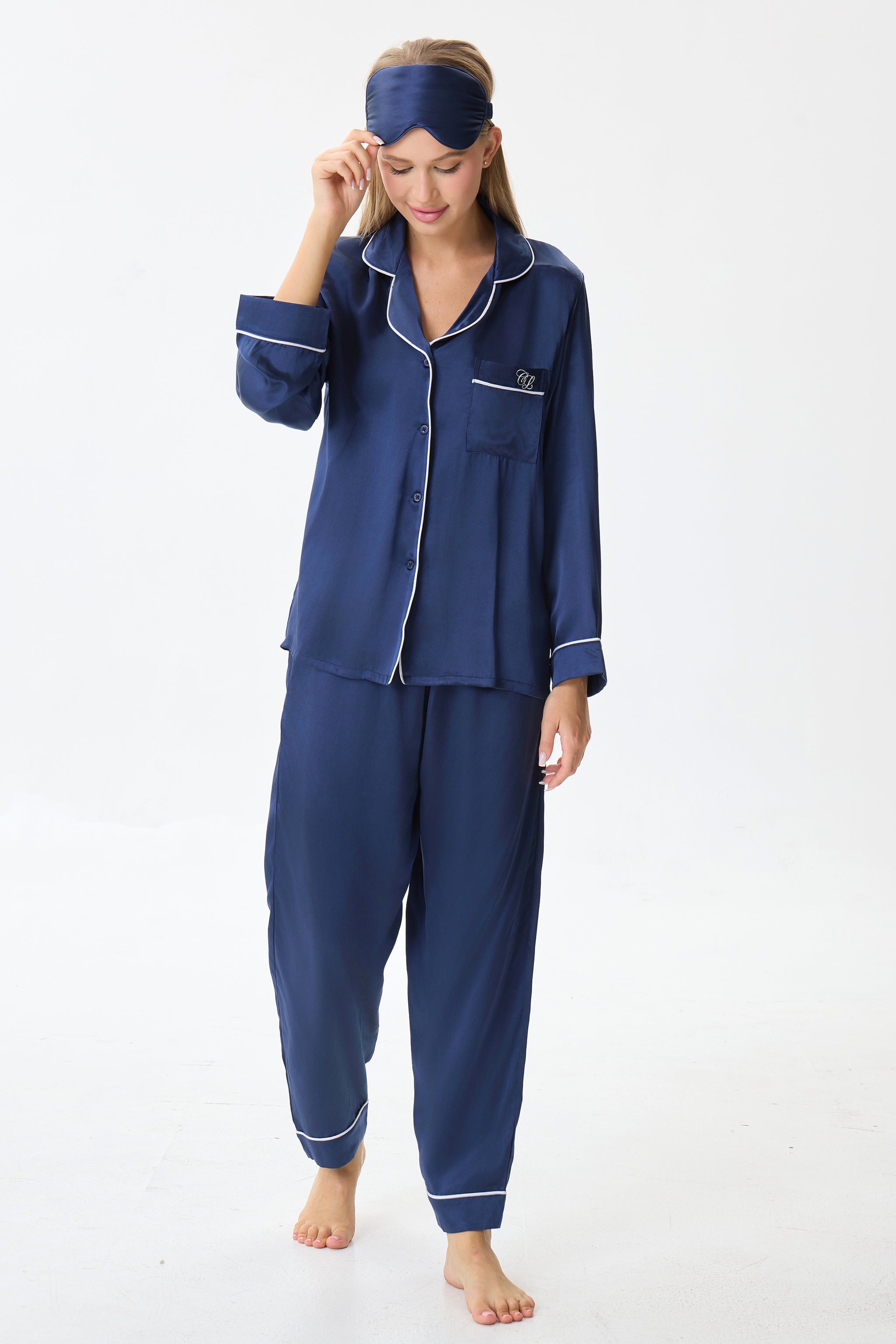 Sapphire Emery™ Mulberry Silk Pajama Set + Eye Mask + Scrunchie - Crescentt