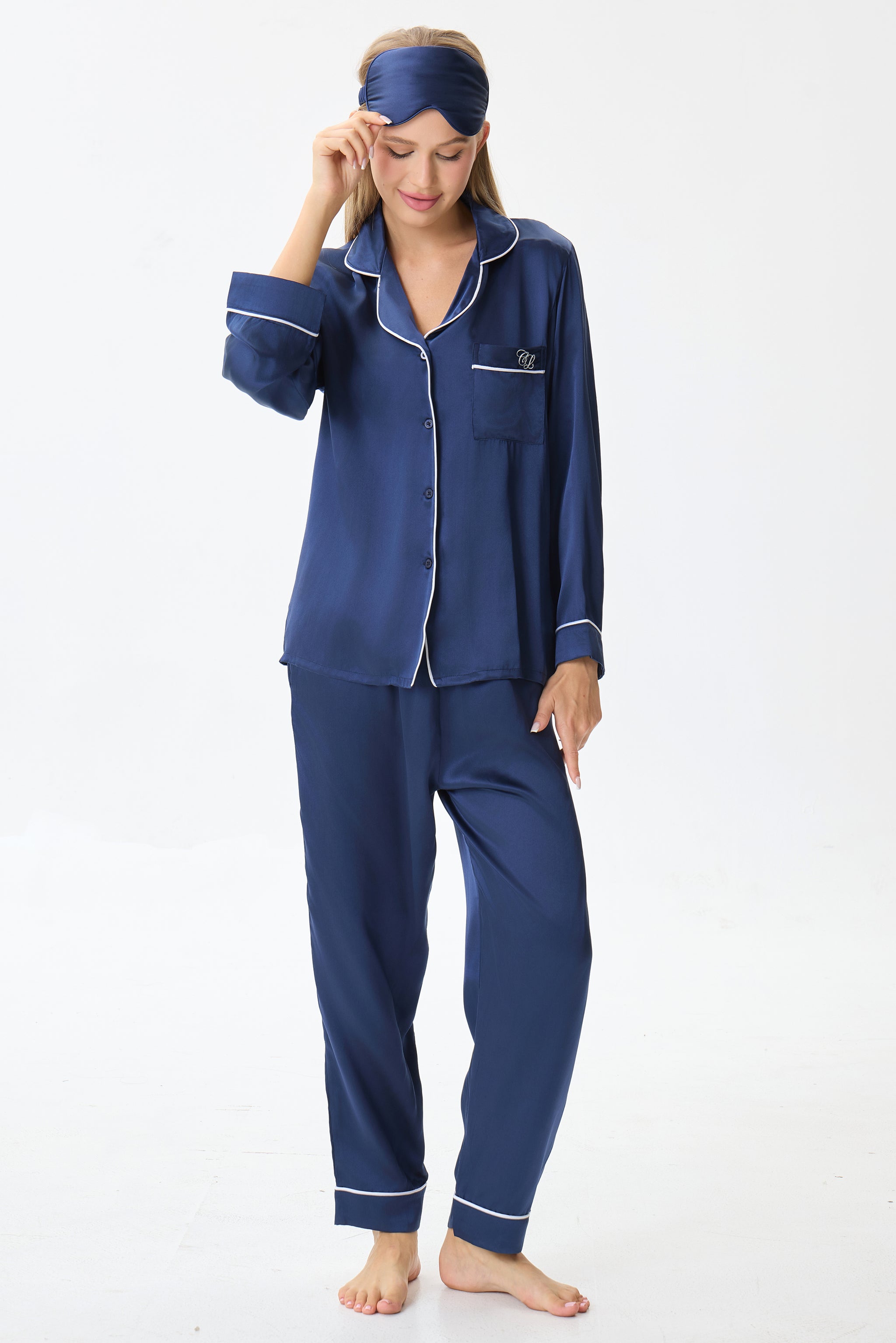 Sapphire Emery™ Mulberry Silk Pajama Set + Eye Mask + Scrunchie - Crescentt