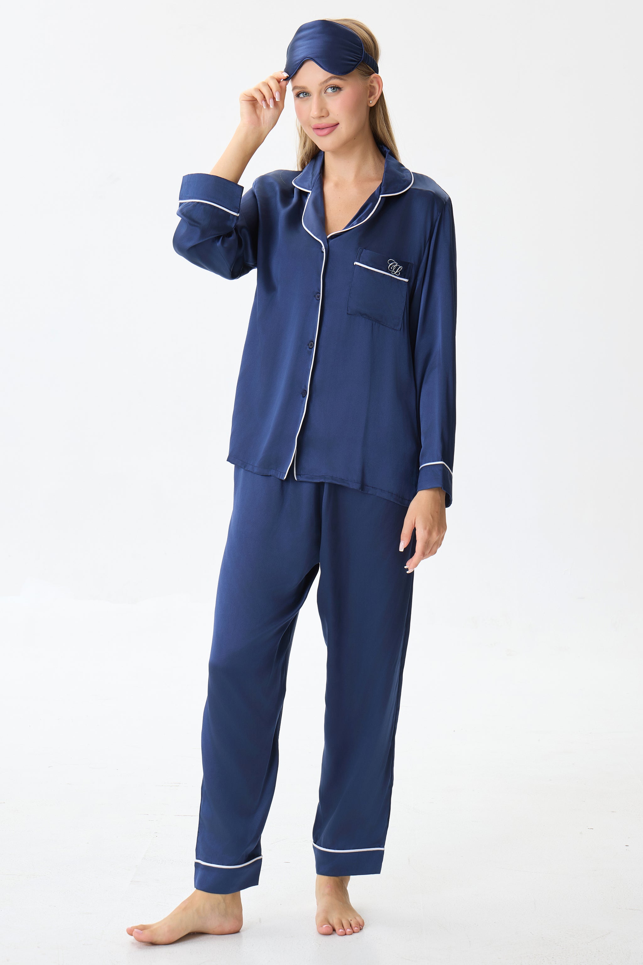 Sapphire Emery™ Mulberry Silk Pajama Set + Eye Mask + Scrunchie - Crescentt