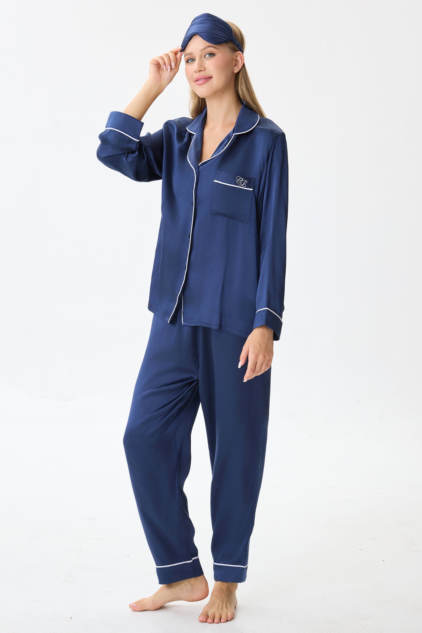 Sapphire Emery™ Mulberry Silk Pajama Set + Eye Mask + Scrunchie