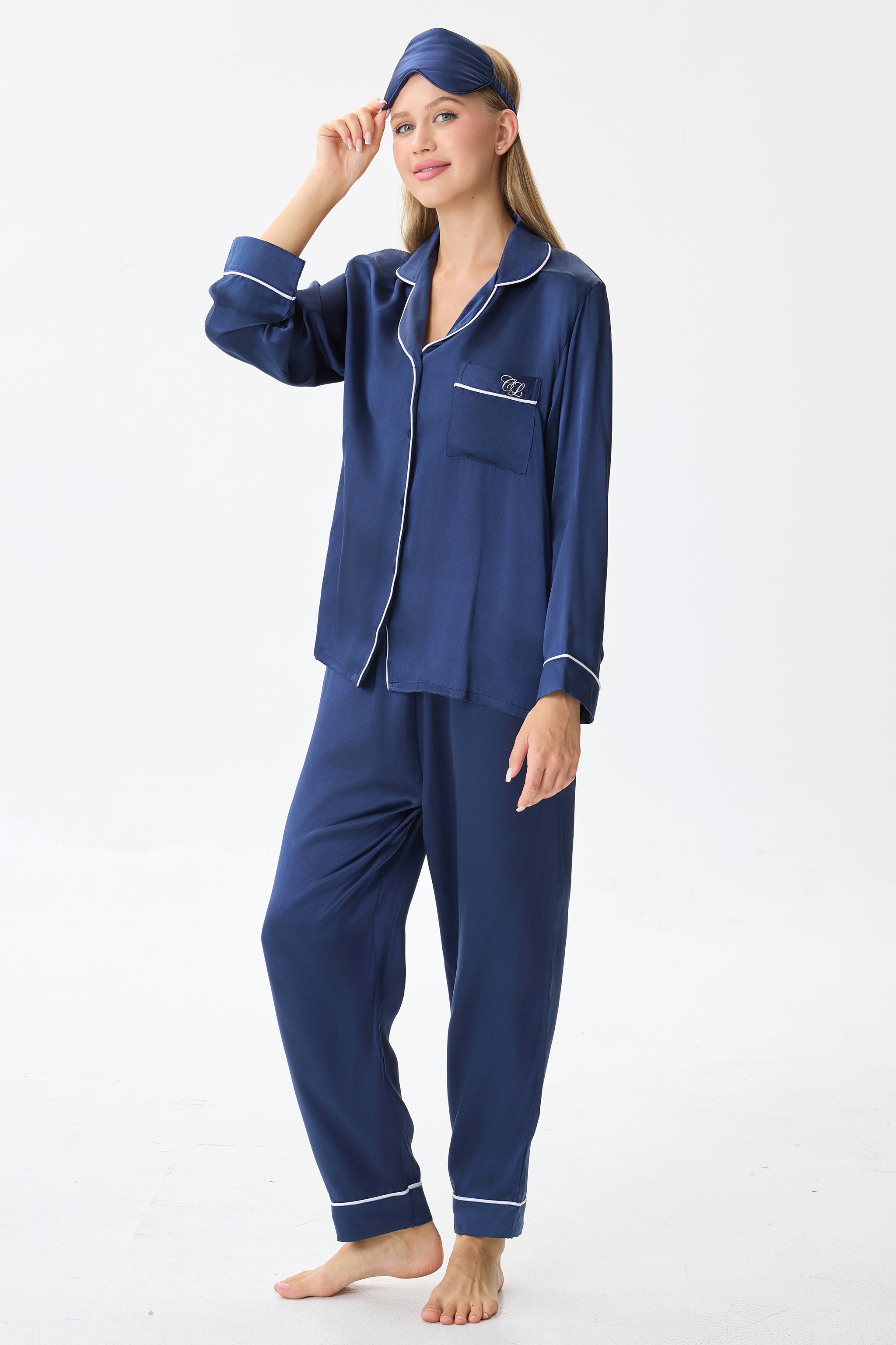 Sapphire Emery™ Mulberry Silk Pajama Set + Eye Mask + Scrunchie - Crescentt