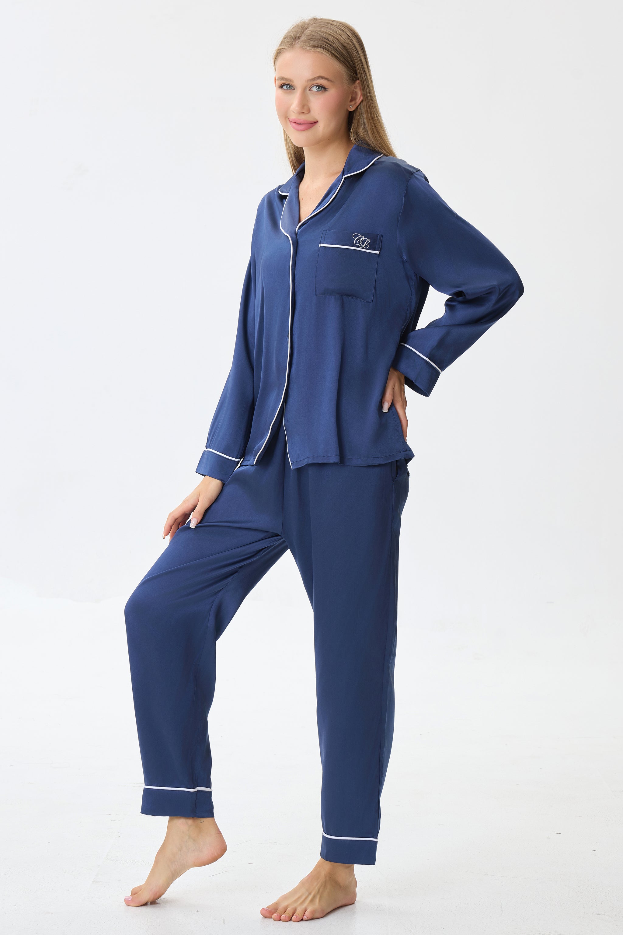Sapphire Emery™ Mulberry Silk Pajama Set + Eye Mask + Scrunchie - Crescentt