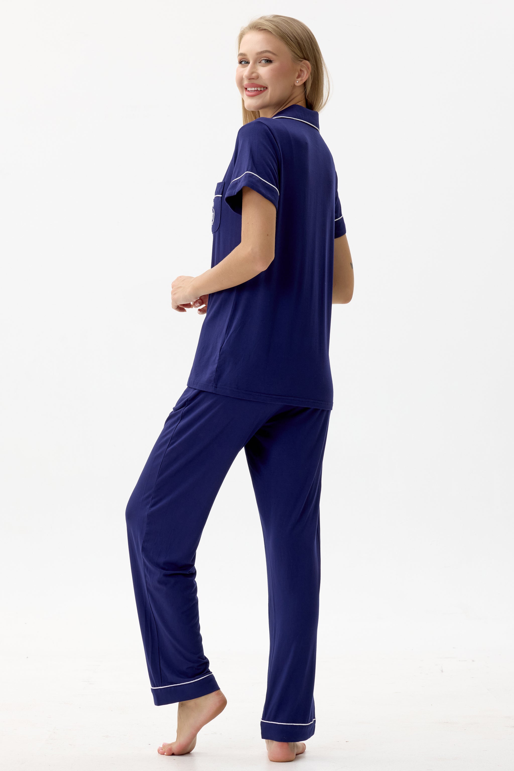 Royal Navy Bamboo Silk™ Pajama Set – Short Sleeve & Pants - Crescentt