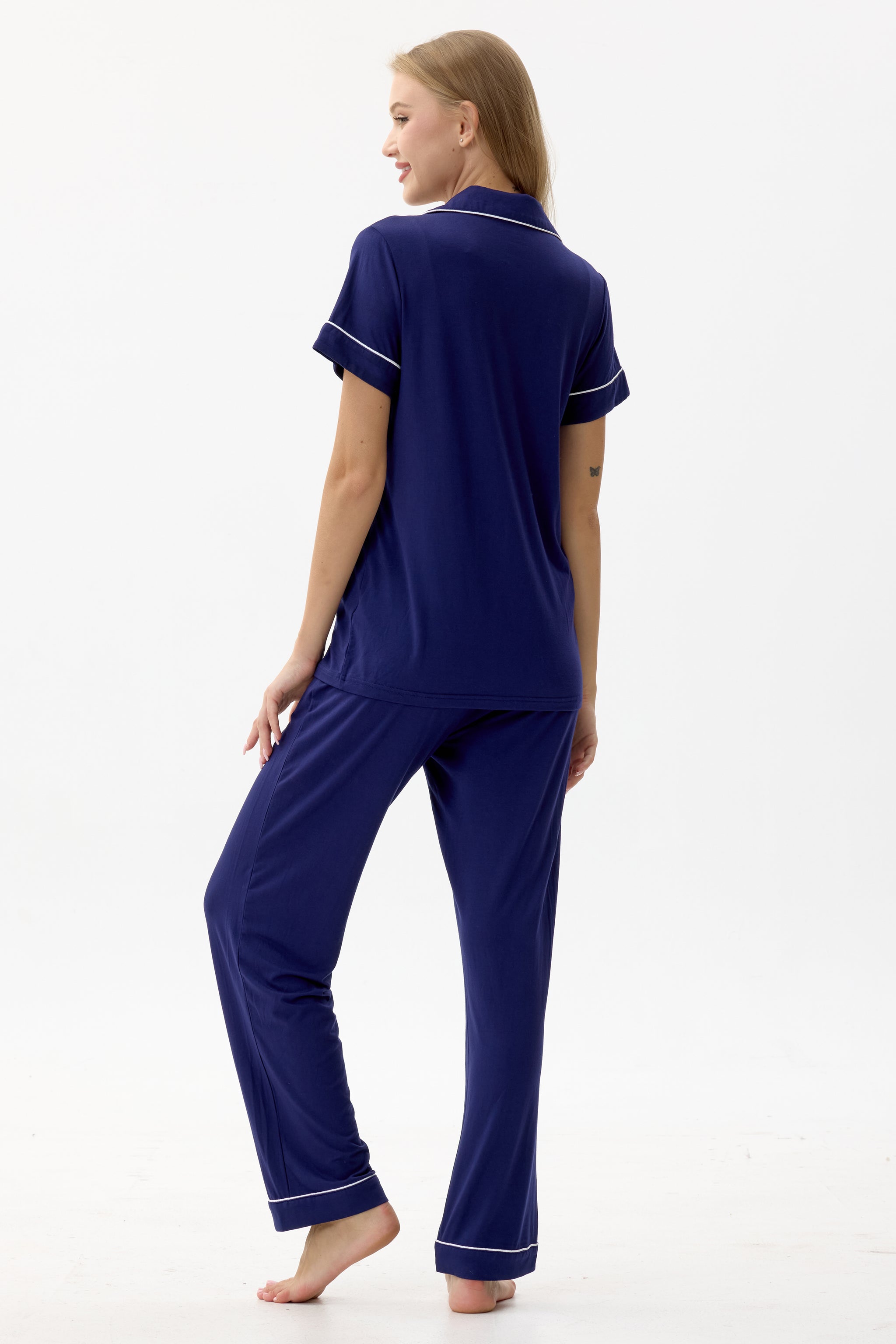 Royal Navy Bamboo Silk™ Pajama Set – Short Sleeve & Pants - Crescentt