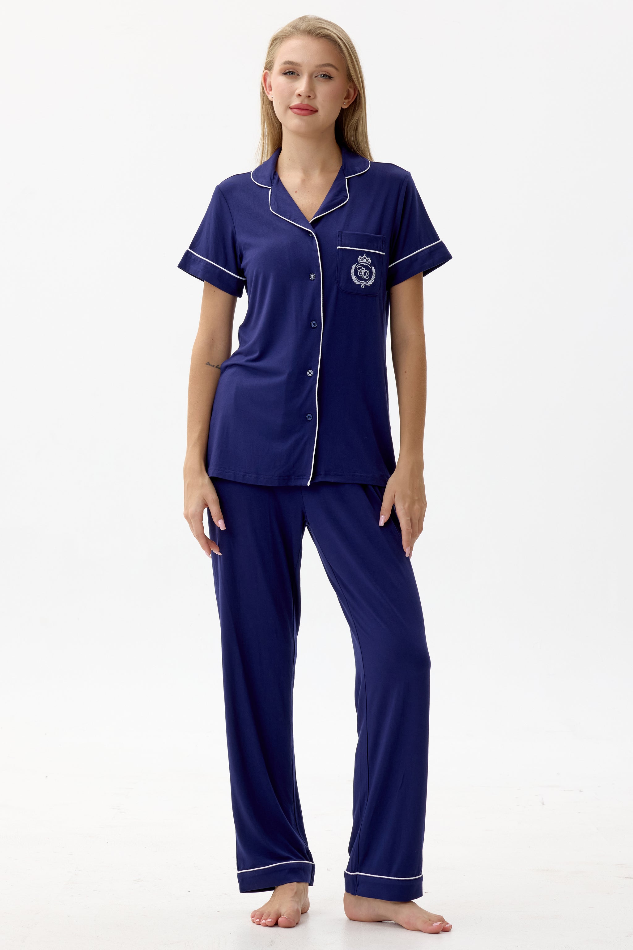 Royal Navy Bamboo Silk™ Pajama Set – Short Sleeve & Pants - Crescentt