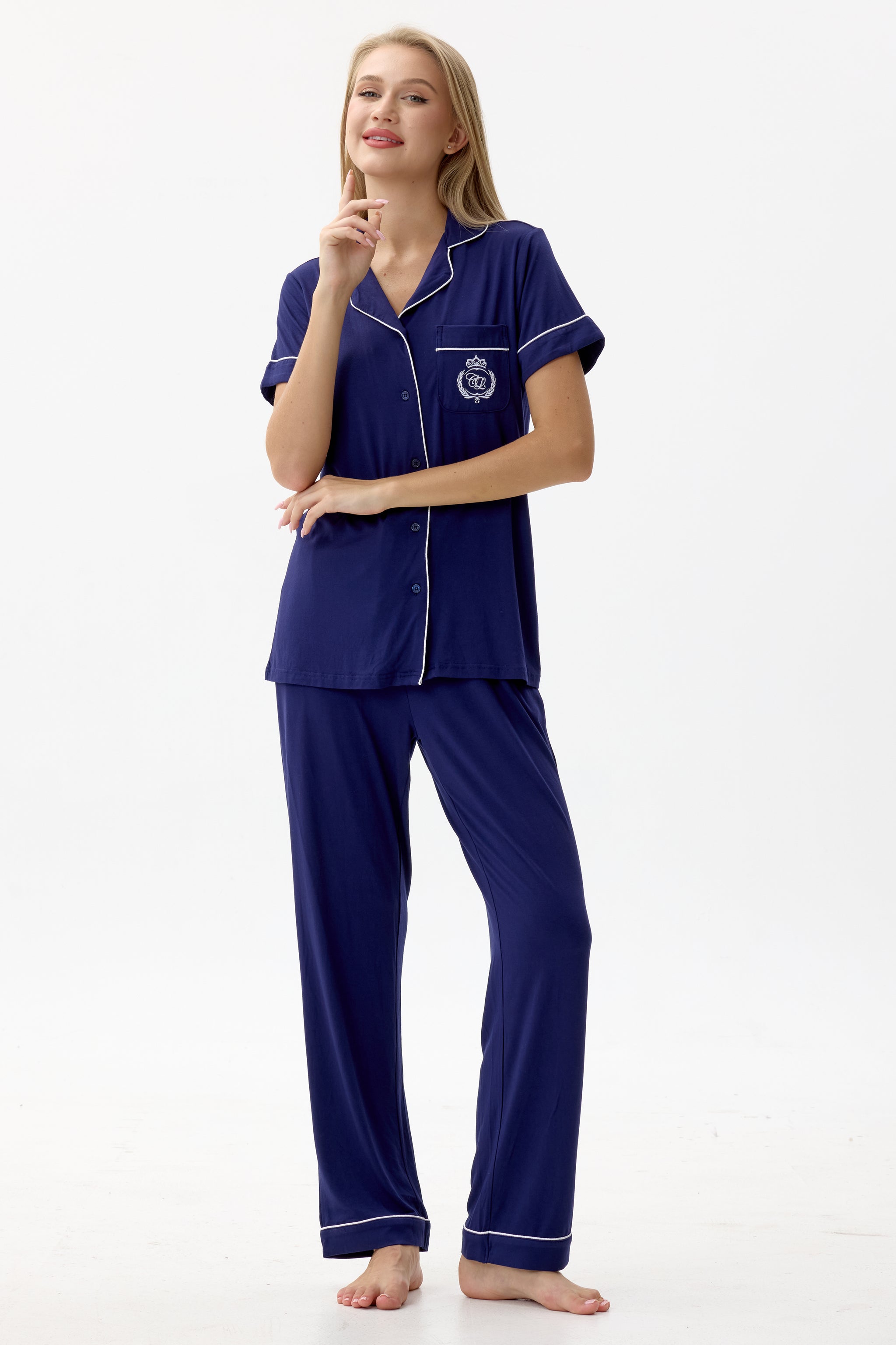 Royal Navy Bamboo Silk™ Pajama Set – Short Sleeve & Pants - Crescentt