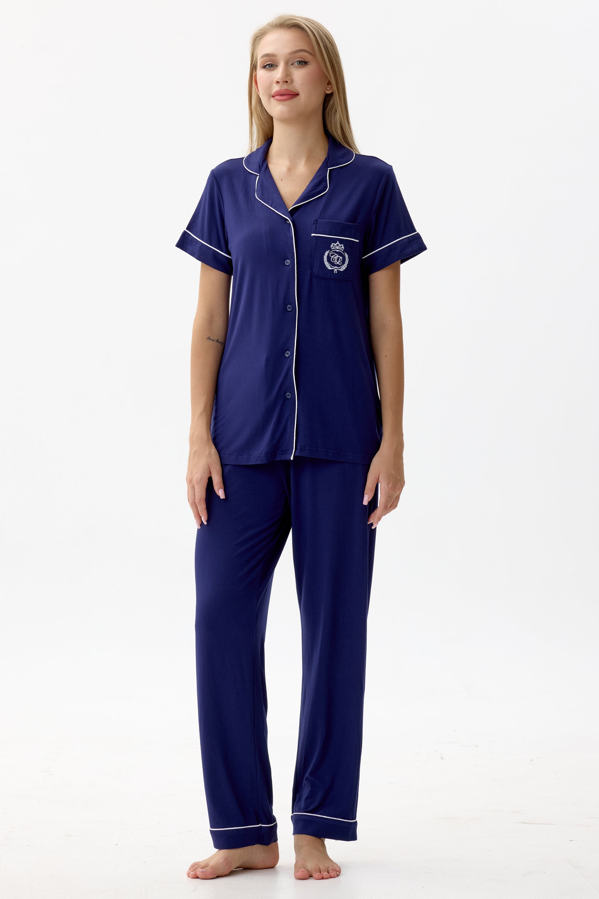 Royal Navy Bamboo Silk™ Pajama Set – Short Sleeve & Pants - Crescentt