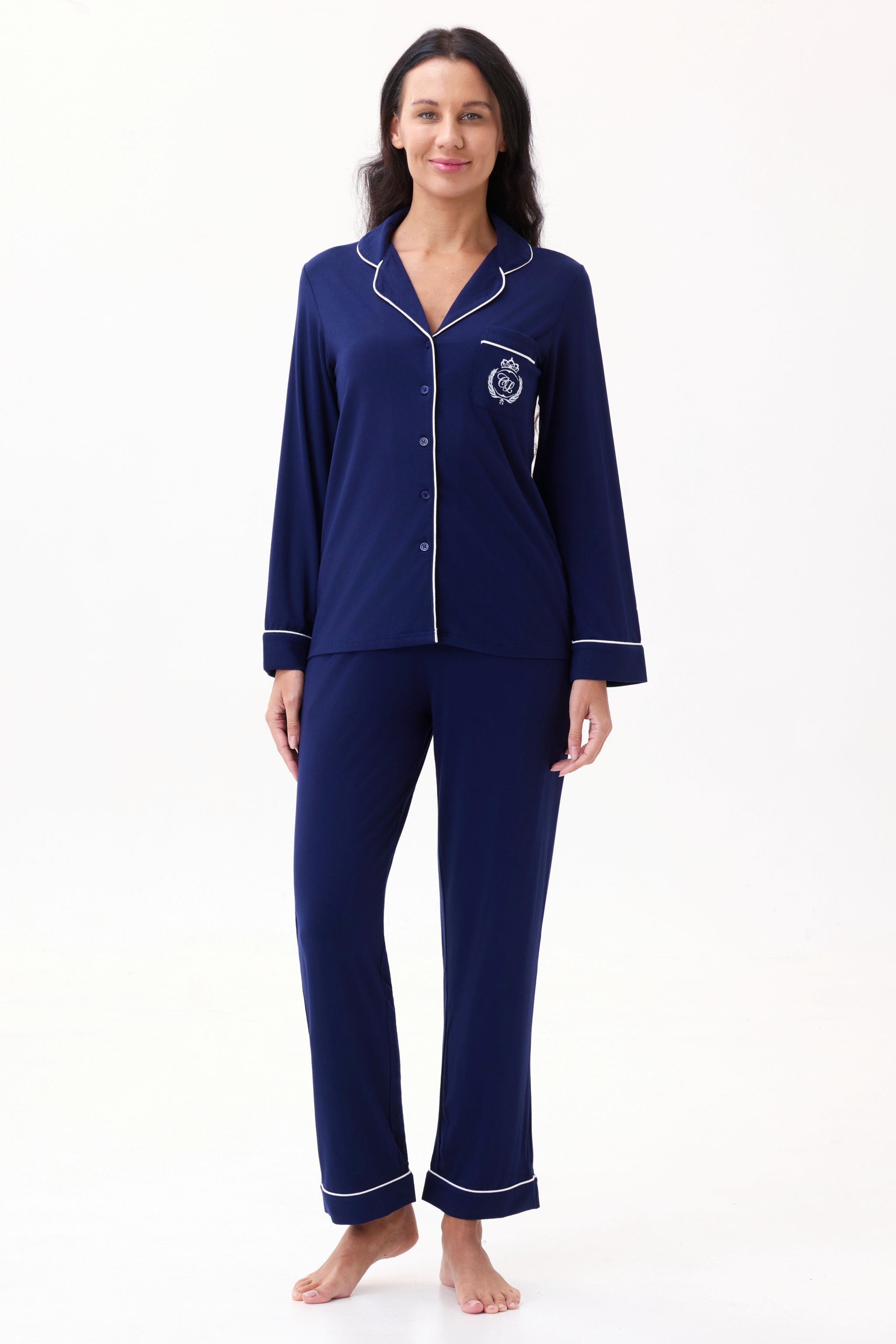 Royal Navy Bamboo Silk™ Pajama Set – Long Sleeve & Pants - Crescentt
