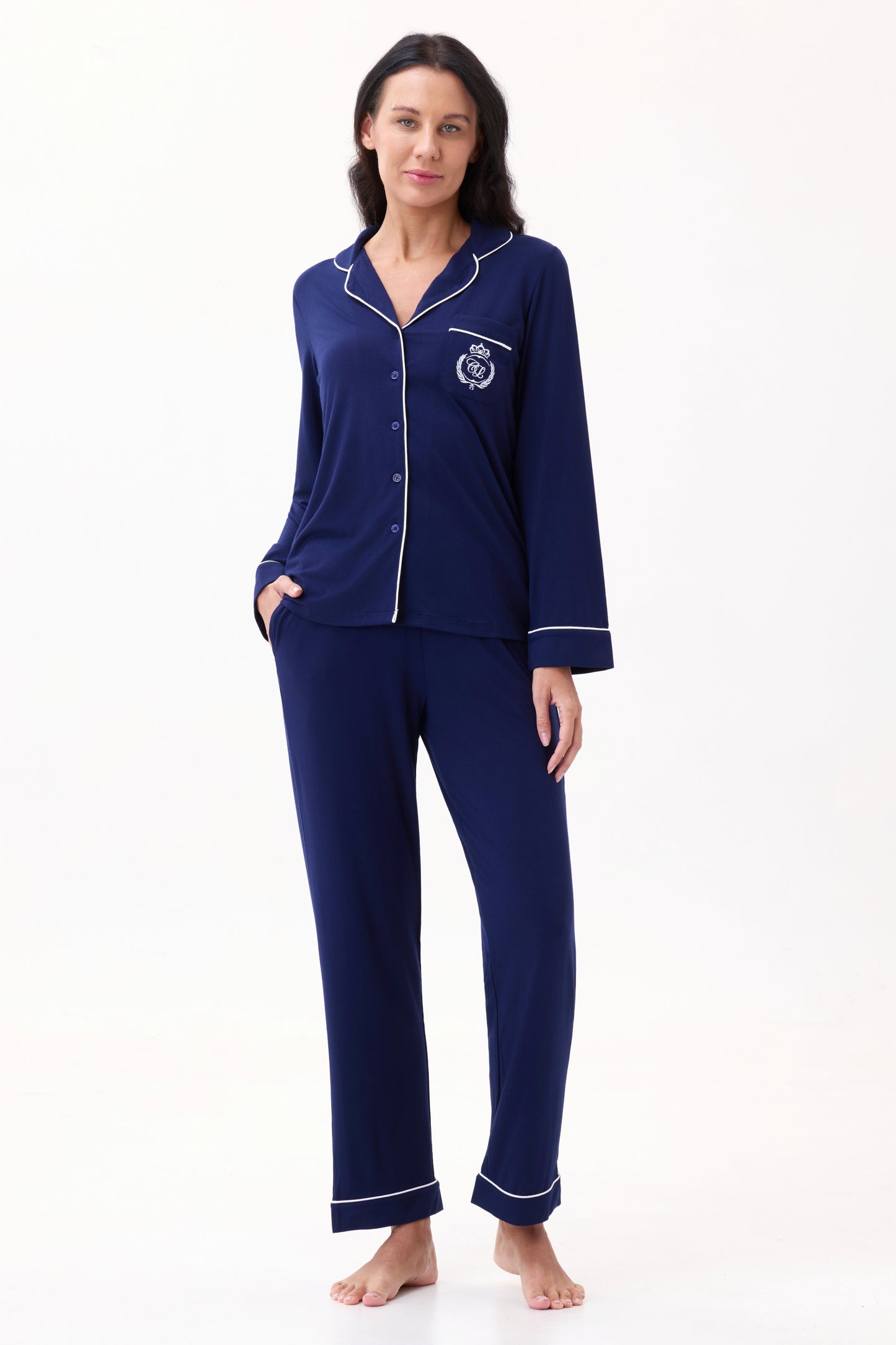 Royal Navy Bamboo Silk™ Pajama Set – Long Sleeve & Pants