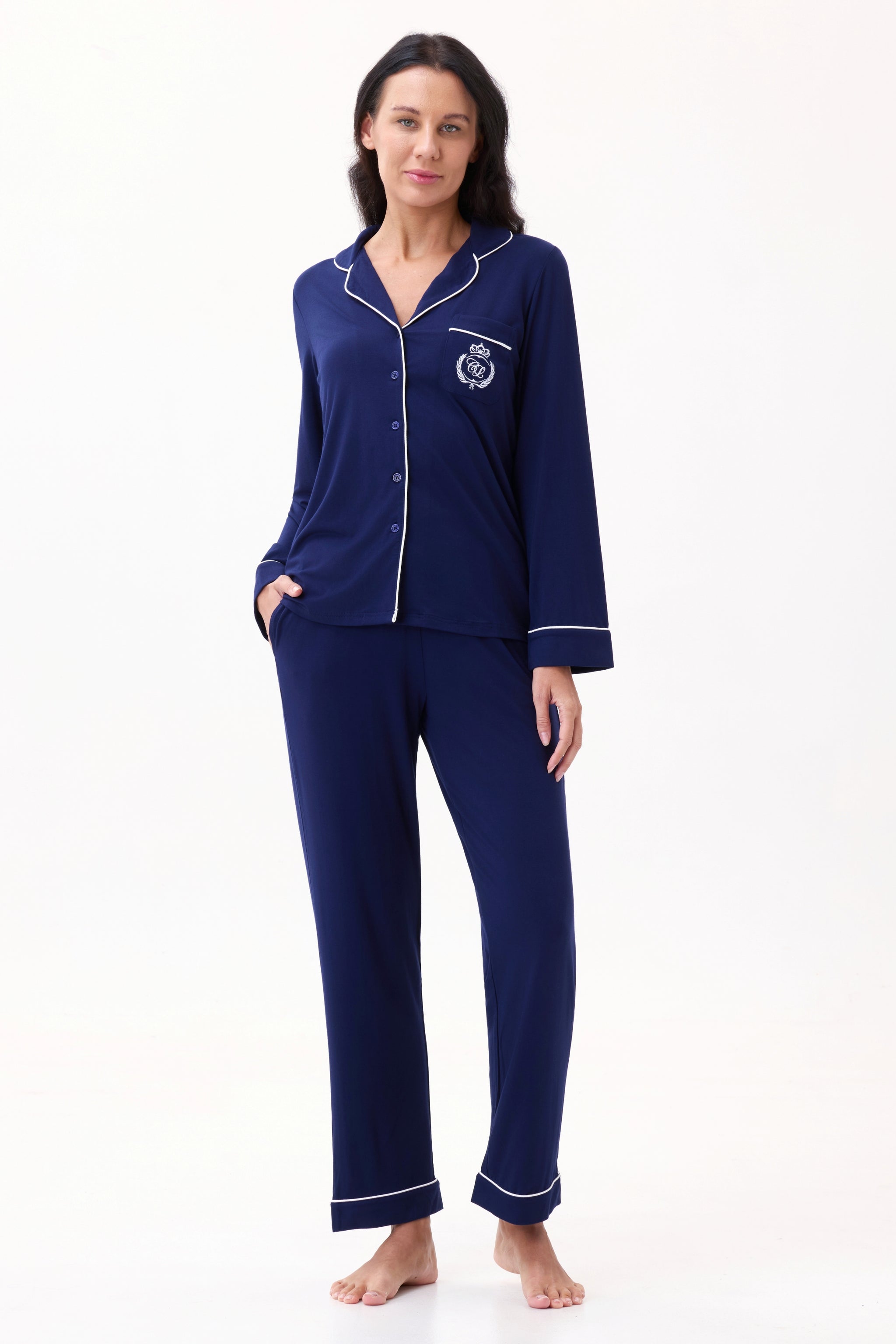Royal Navy Bamboo Silk™ Pajama Set – Long Sleeve & Pants - Crescentt