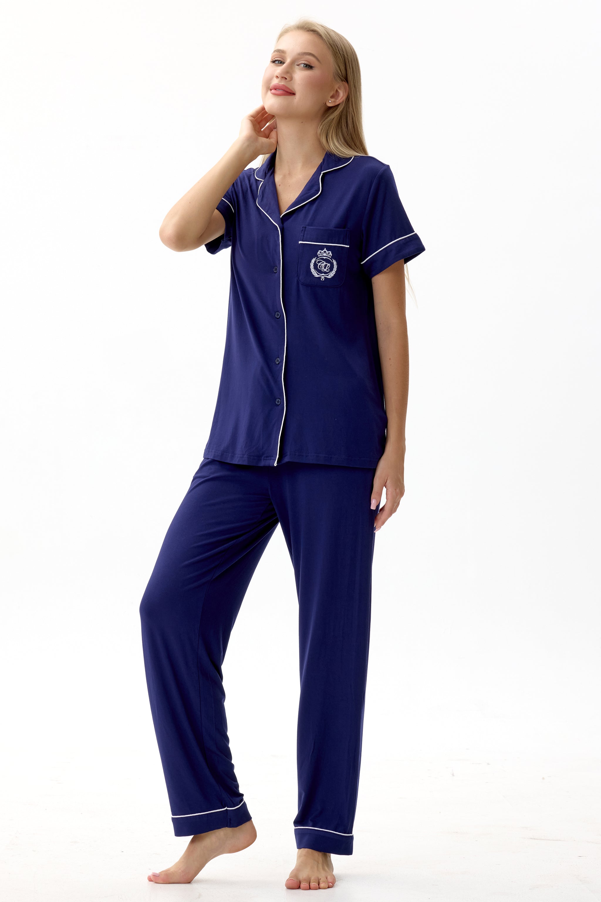 Royal Navy Bamboo Silk™ Pajama Set – Short Sleeve & Pants - Crescentt