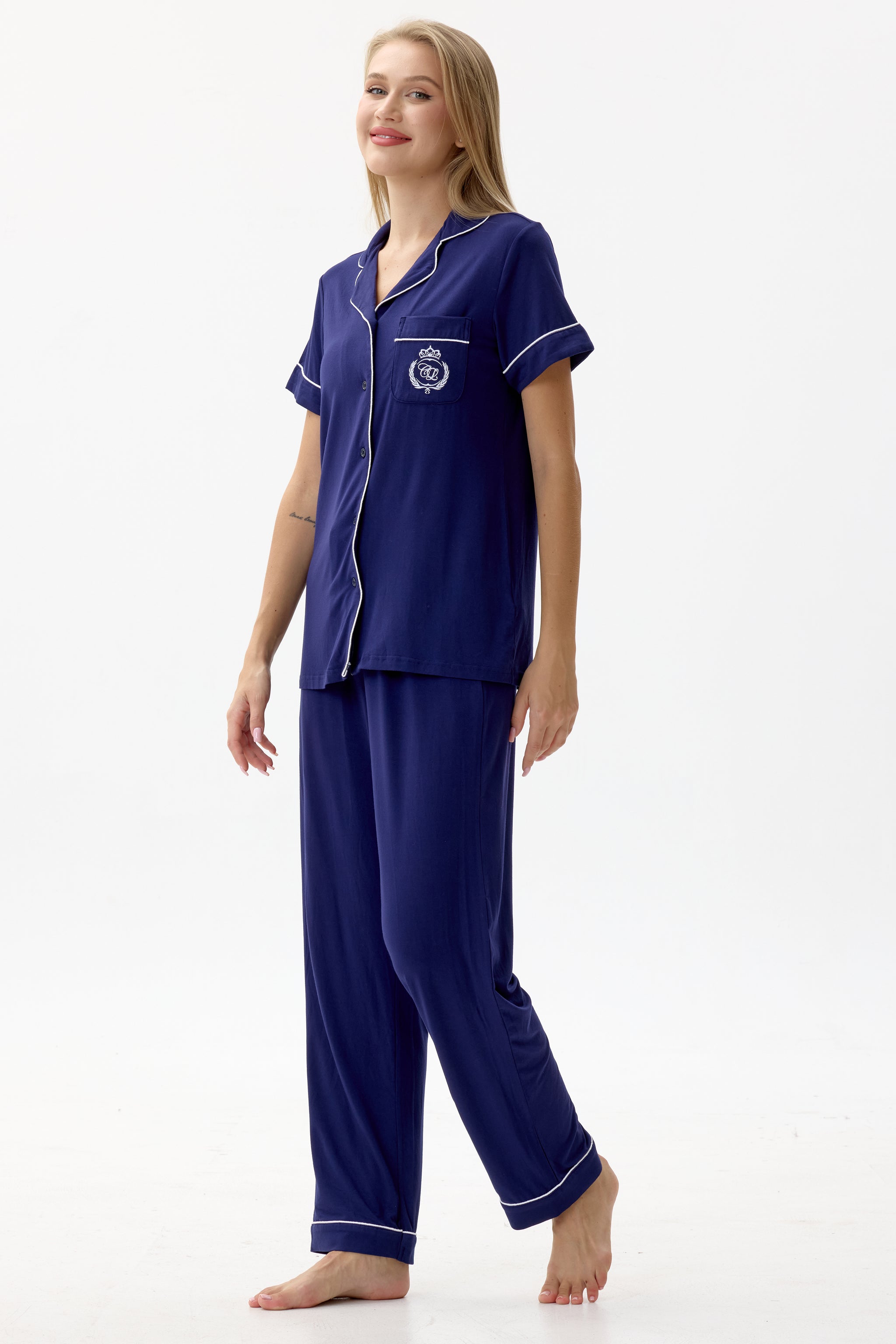 Royal Navy Bamboo Silk™ Pajama Set – Short Sleeve & Pants - Crescentt