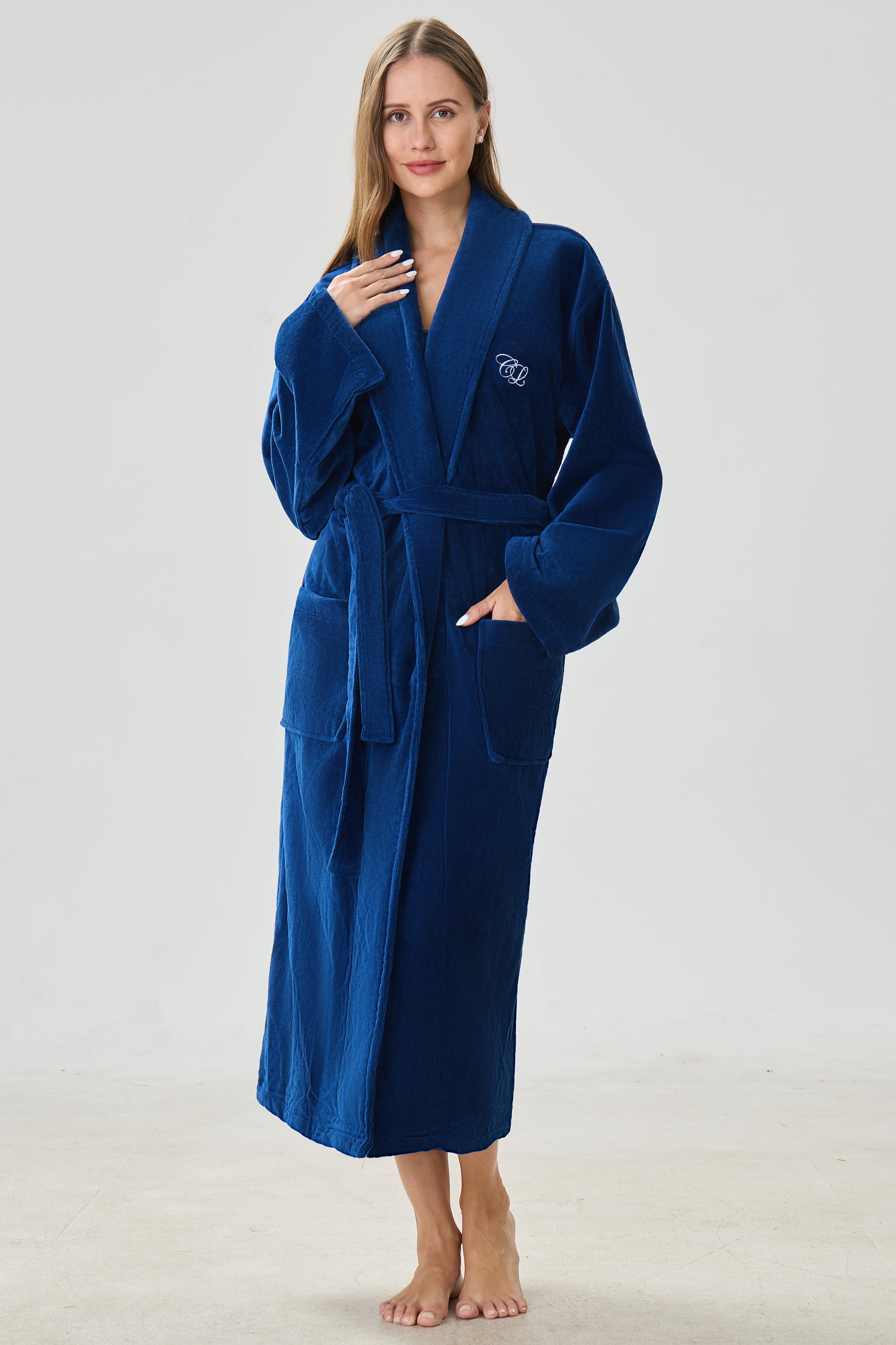 Midnight Sapphire Shawl Turkish Cotton Spa Bathrobe - Crescentt