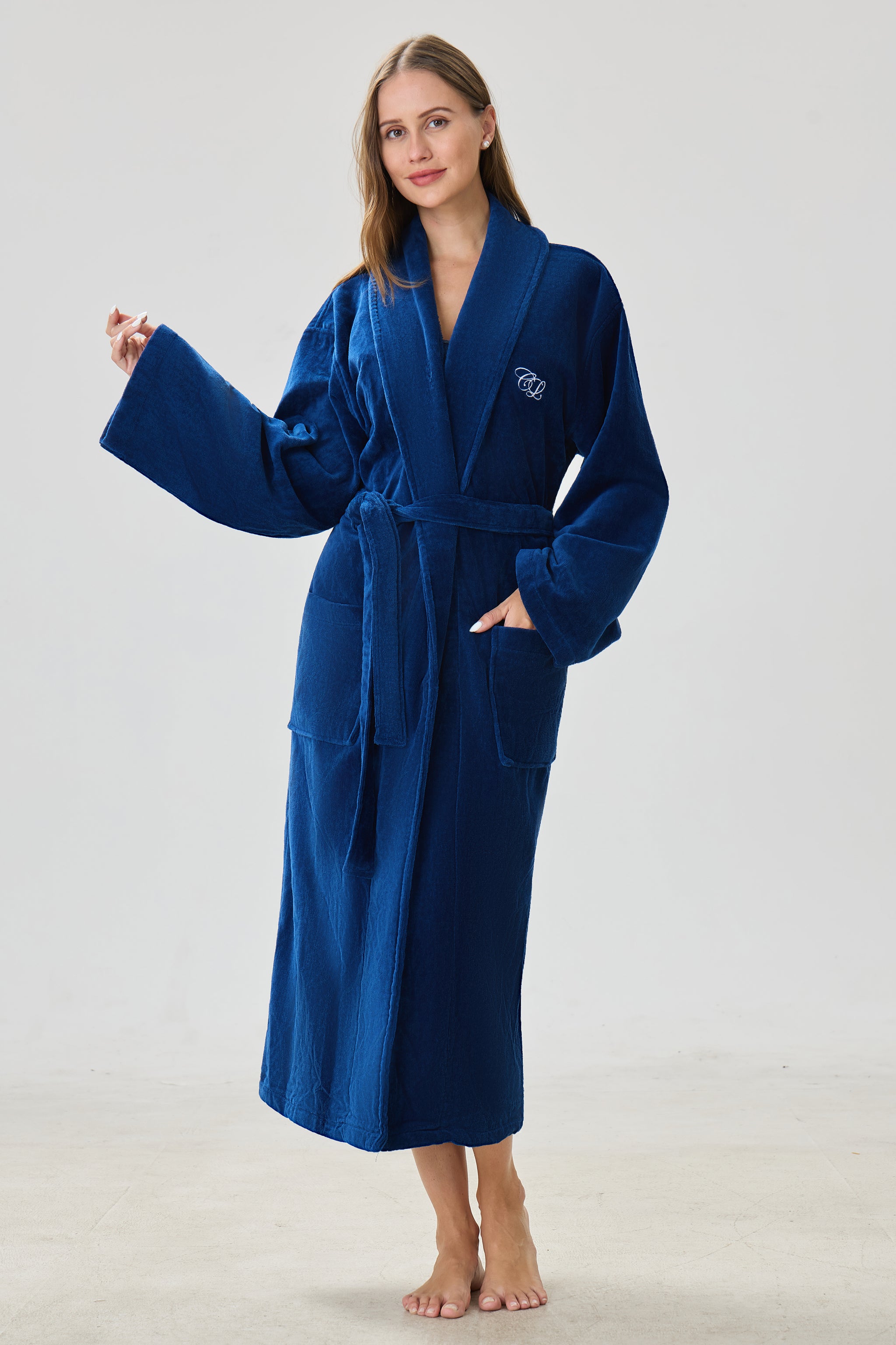 Midnight Sapphire Shawl Turkish Cotton Spa Bathrobe - Crescentt