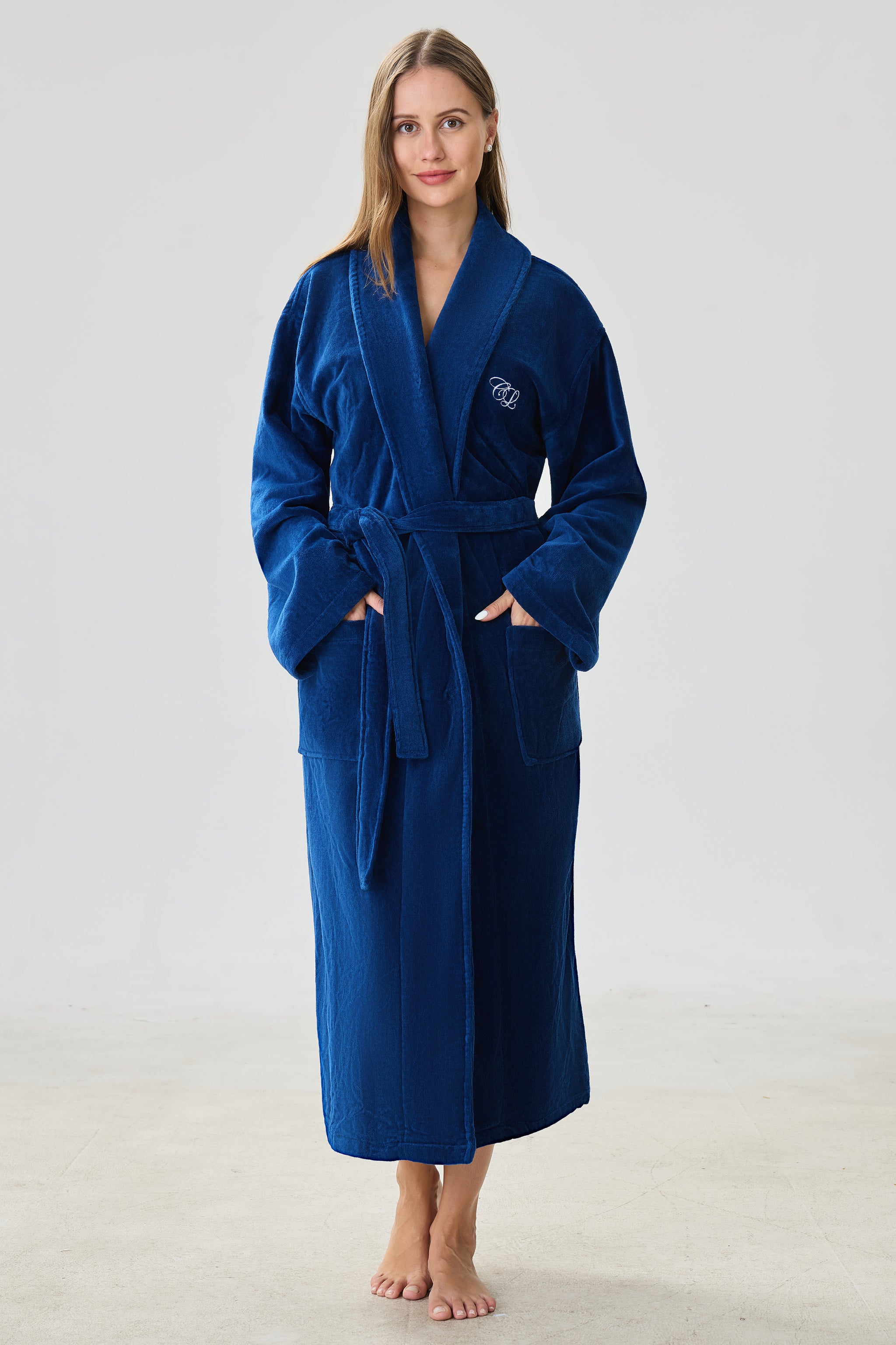 Midnight Sapphire Shawl Turkish Cotton Spa Bathrobe - Crescentt