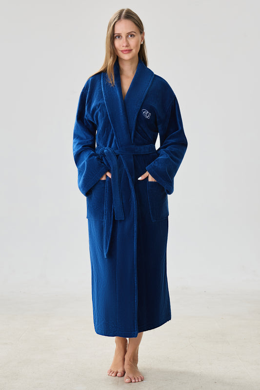 Midnight Sapphire Shawl Turkish Cotton Spa Bathrobe