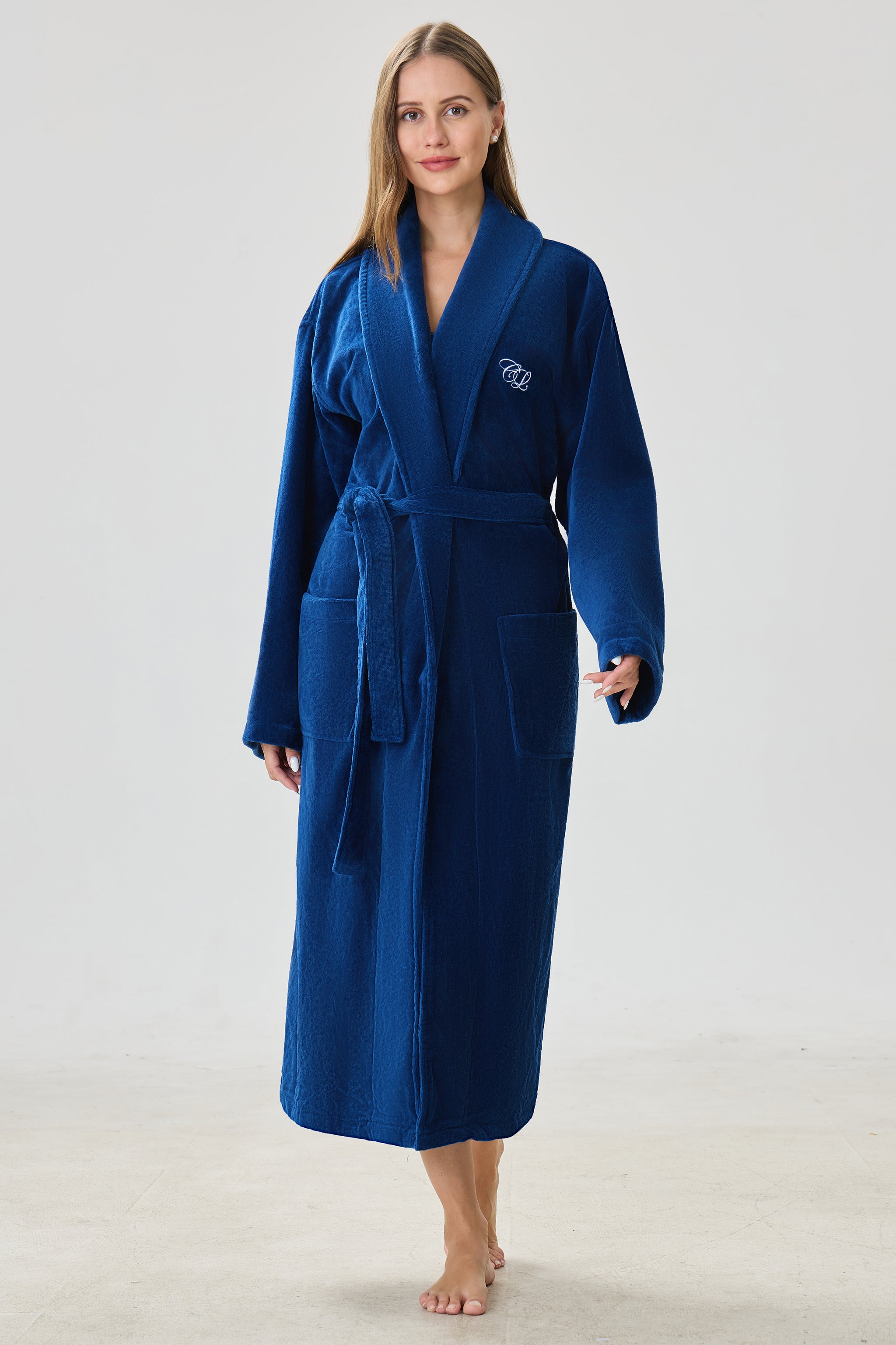 Midnight Sapphire Shawl Turkish Cotton Spa Bathrobe - Crescentt
