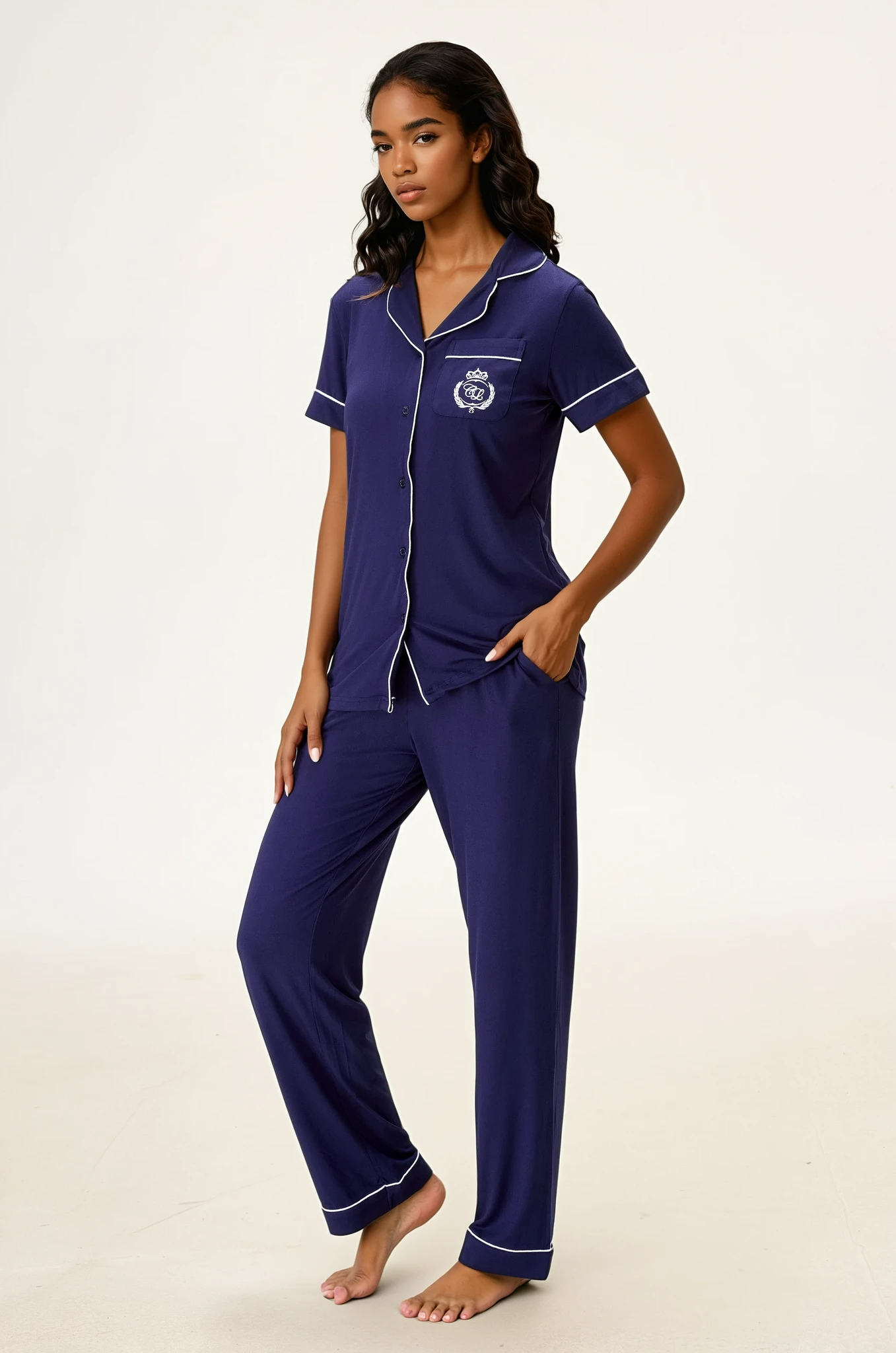 Royal Navy Bamboo Silk™ Pajama Set – Short Sleeve & Pants - Crescentt