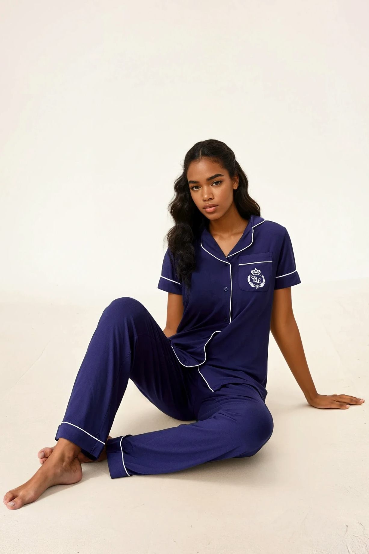 Royal Navy Bamboo Silk™ Pajama Set – Short Sleeve & Pants - Crescentt