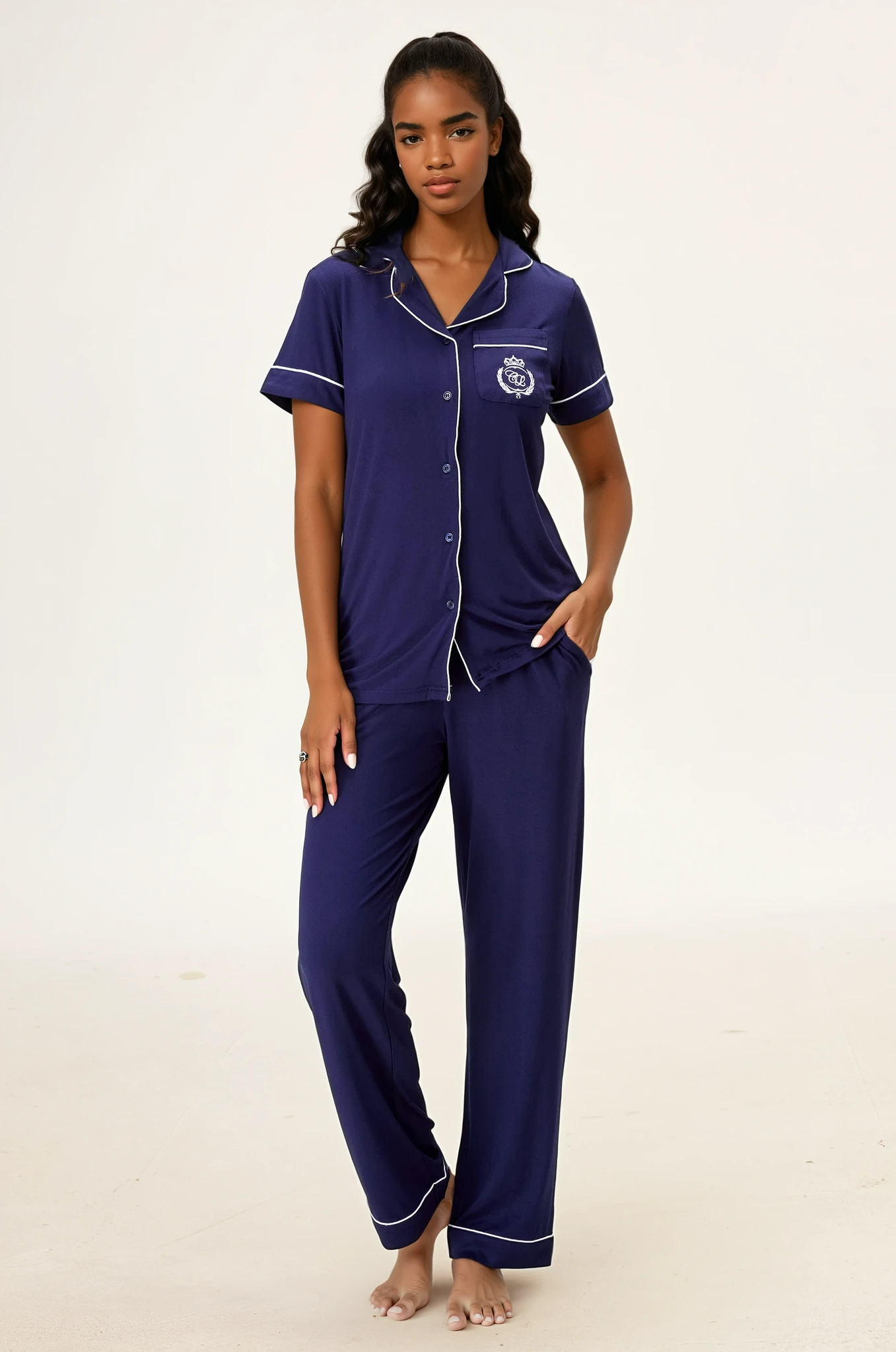 Royal Navy Bamboo Silk™ Pajama Set – Short Sleeve & Pants - Crescentt