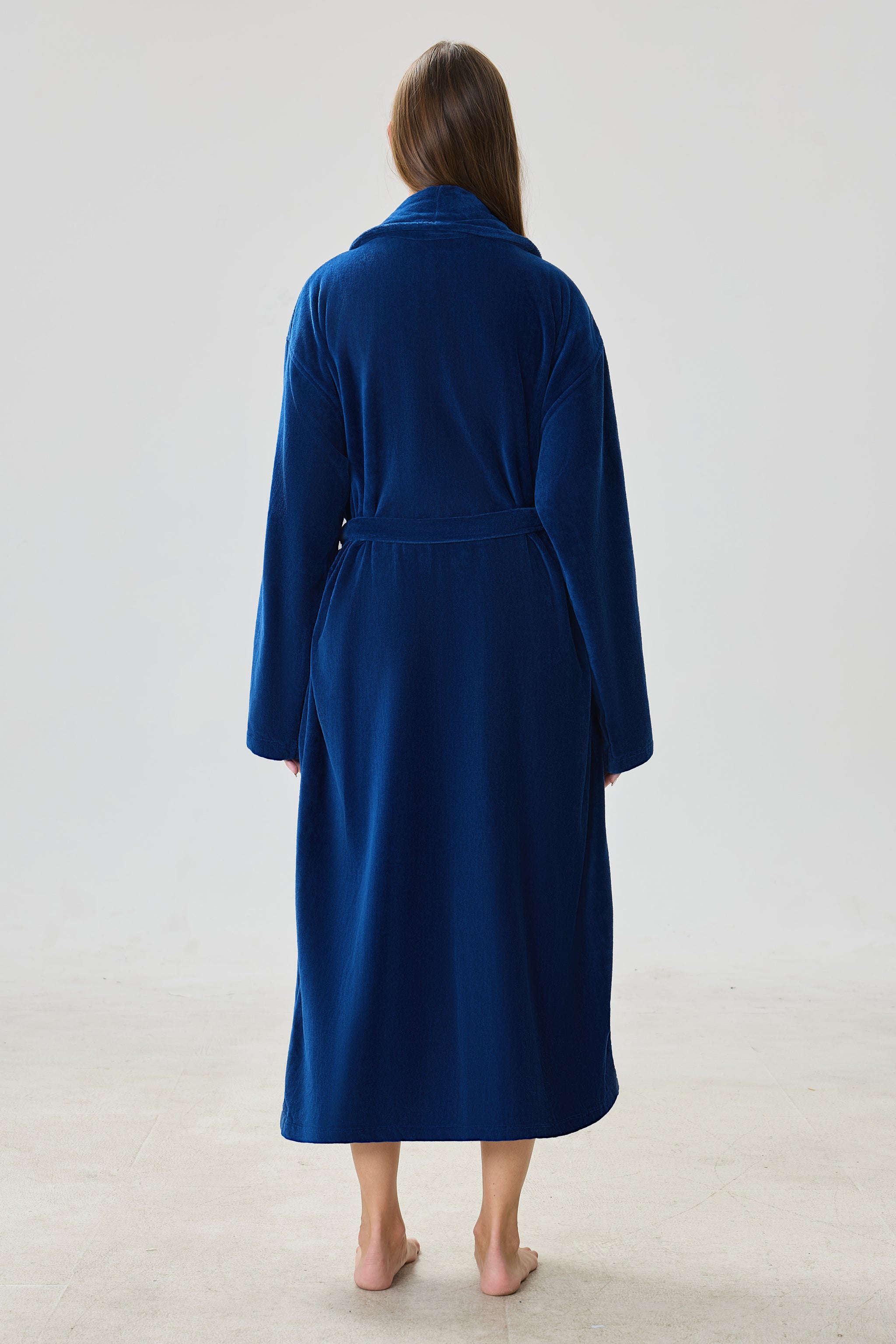 Midnight Sapphire Shawl Turkish Cotton Spa Bathrobe - Crescentt
