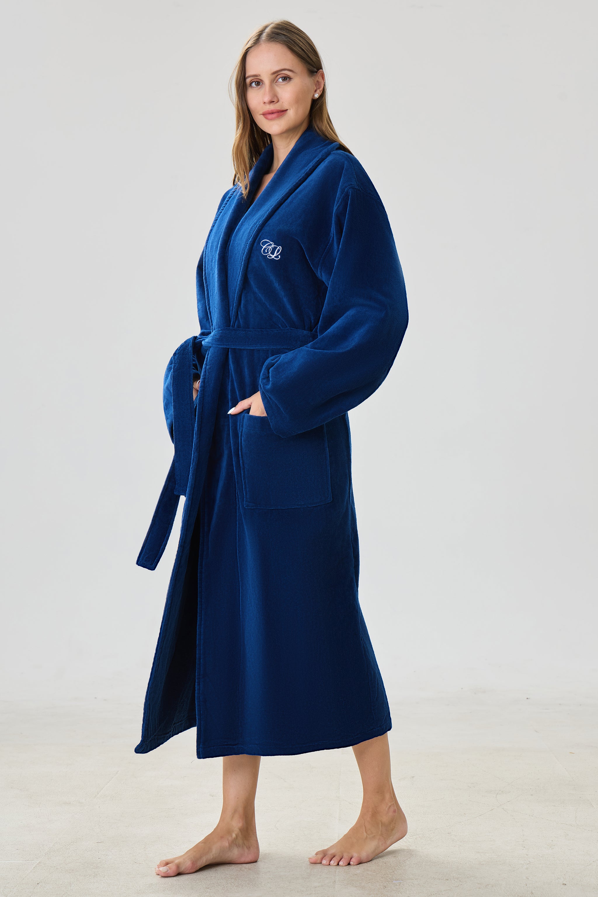 Midnight Sapphire Shawl Turkish Cotton Spa Bathrobe - Crescentt