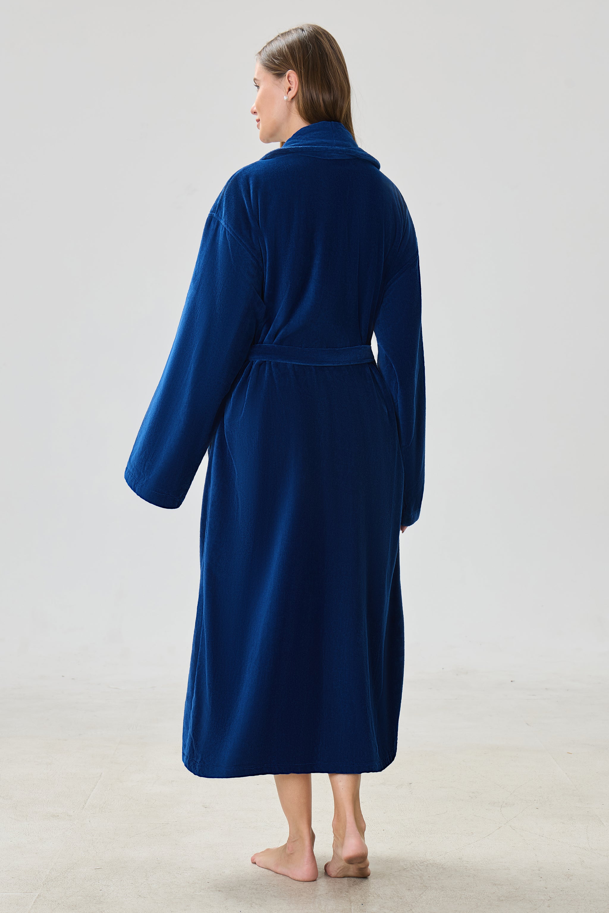 Midnight Sapphire Shawl Turkish Cotton Spa Bathrobe - Crescentt
