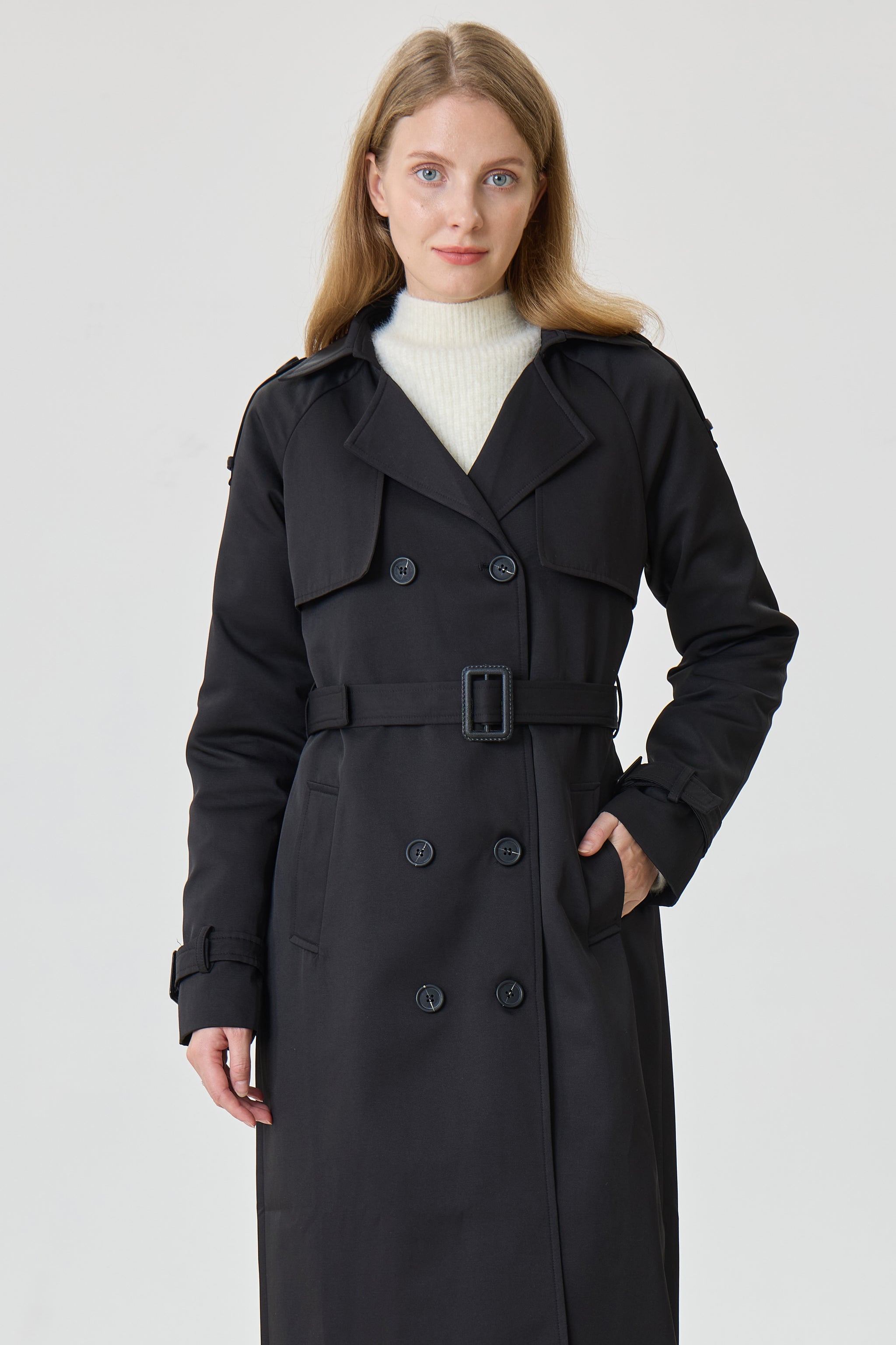Timeless Black Marquise™ Water-Resistant Trench Coat - Crescentt