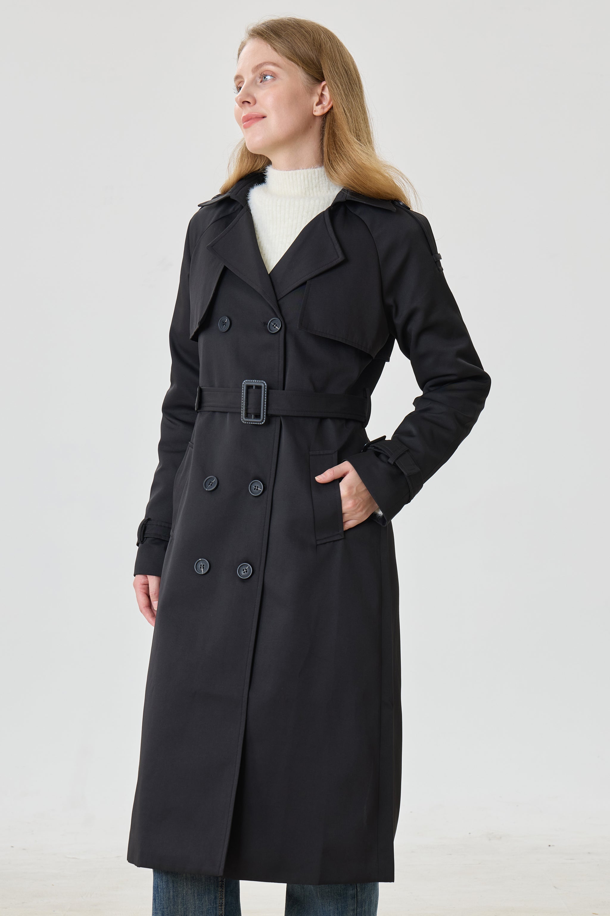Timeless Black Marquise™ Water-Resistant Trench Coat - Crescentt