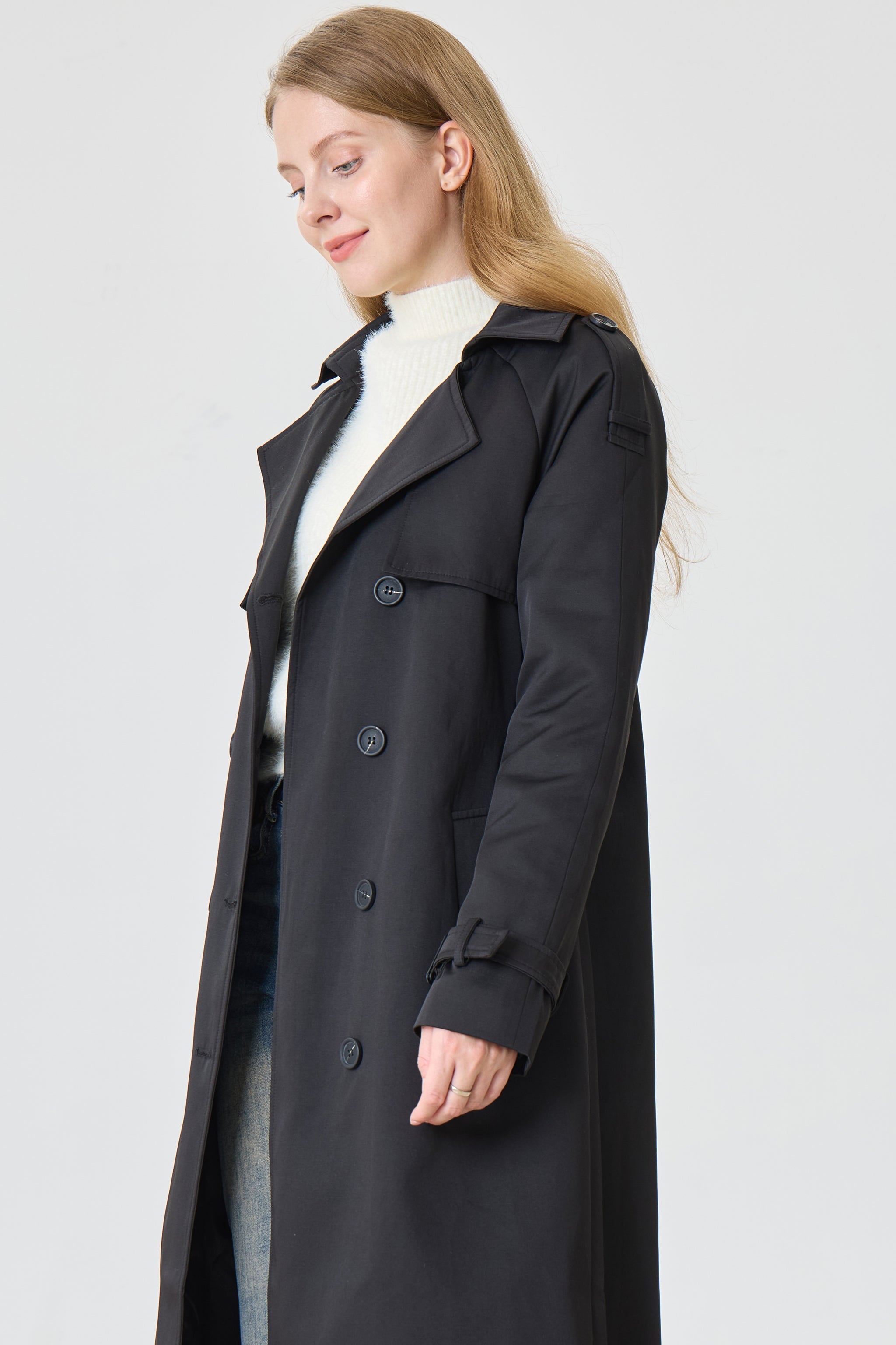 Timeless Black Marquise™ Water-Resistant Trench Coat - Crescentt