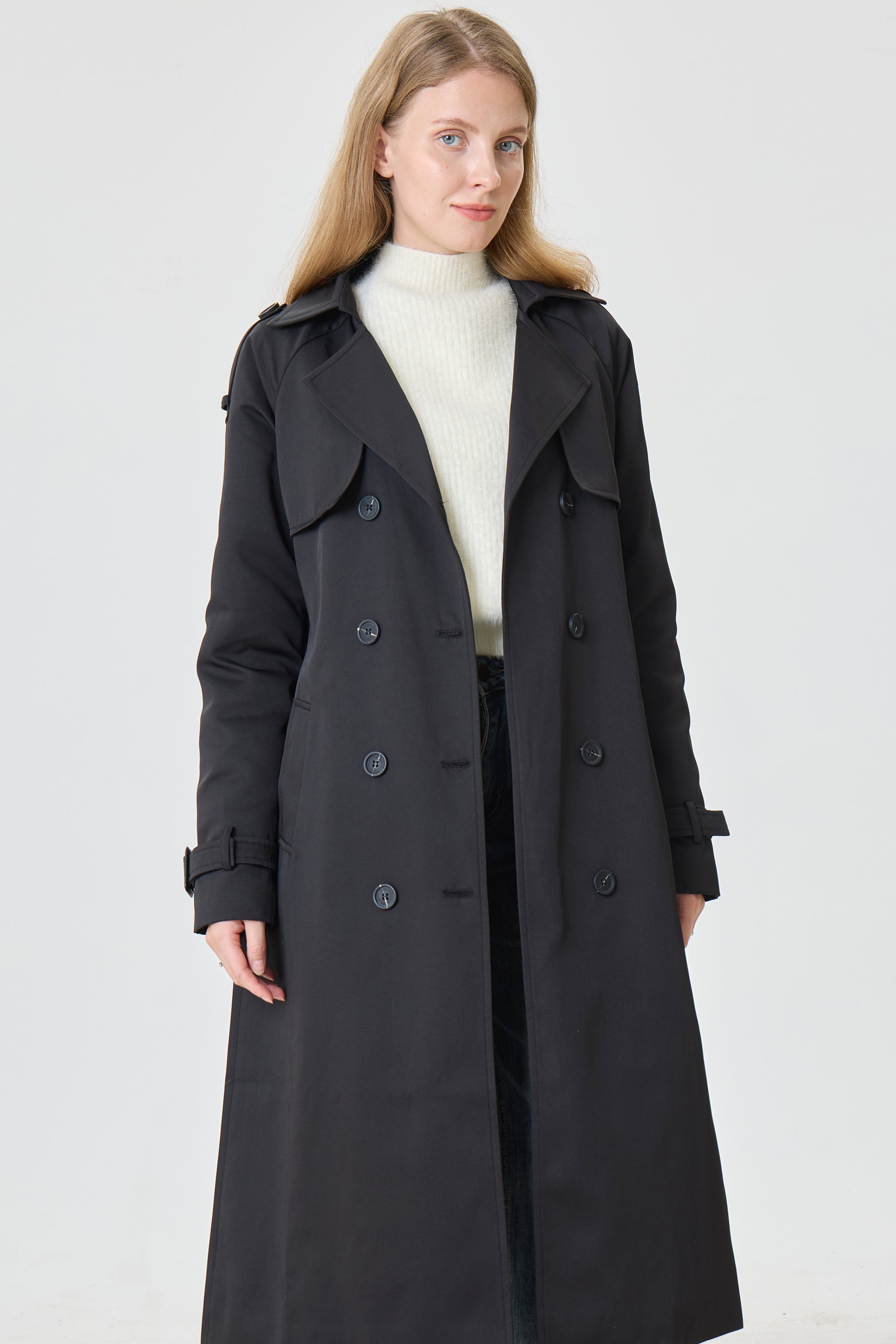 Timeless Black Marquise™ Water-Resistant Trench Coat - Crescentt