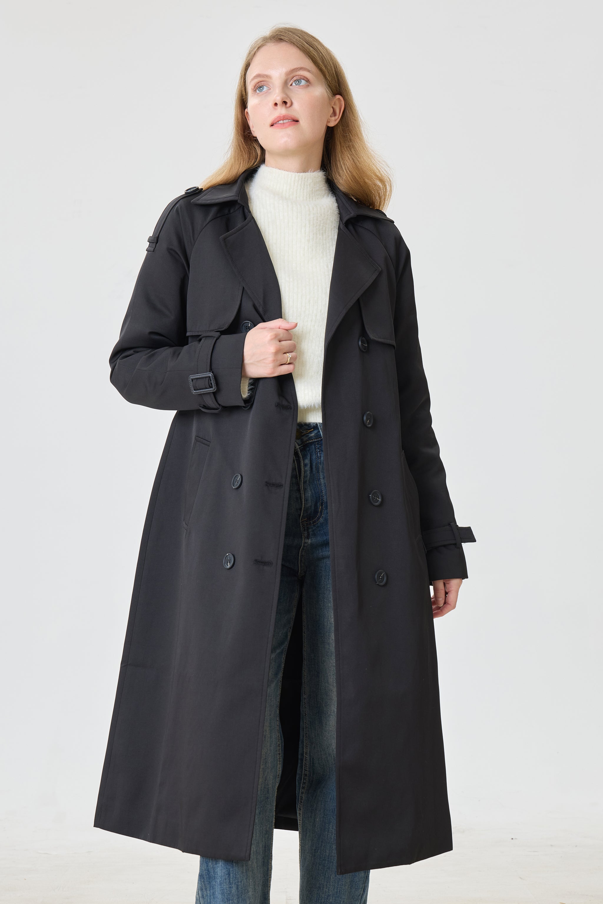 Timeless Black Marquise™ Water-Resistant Trench Coat - Crescentt