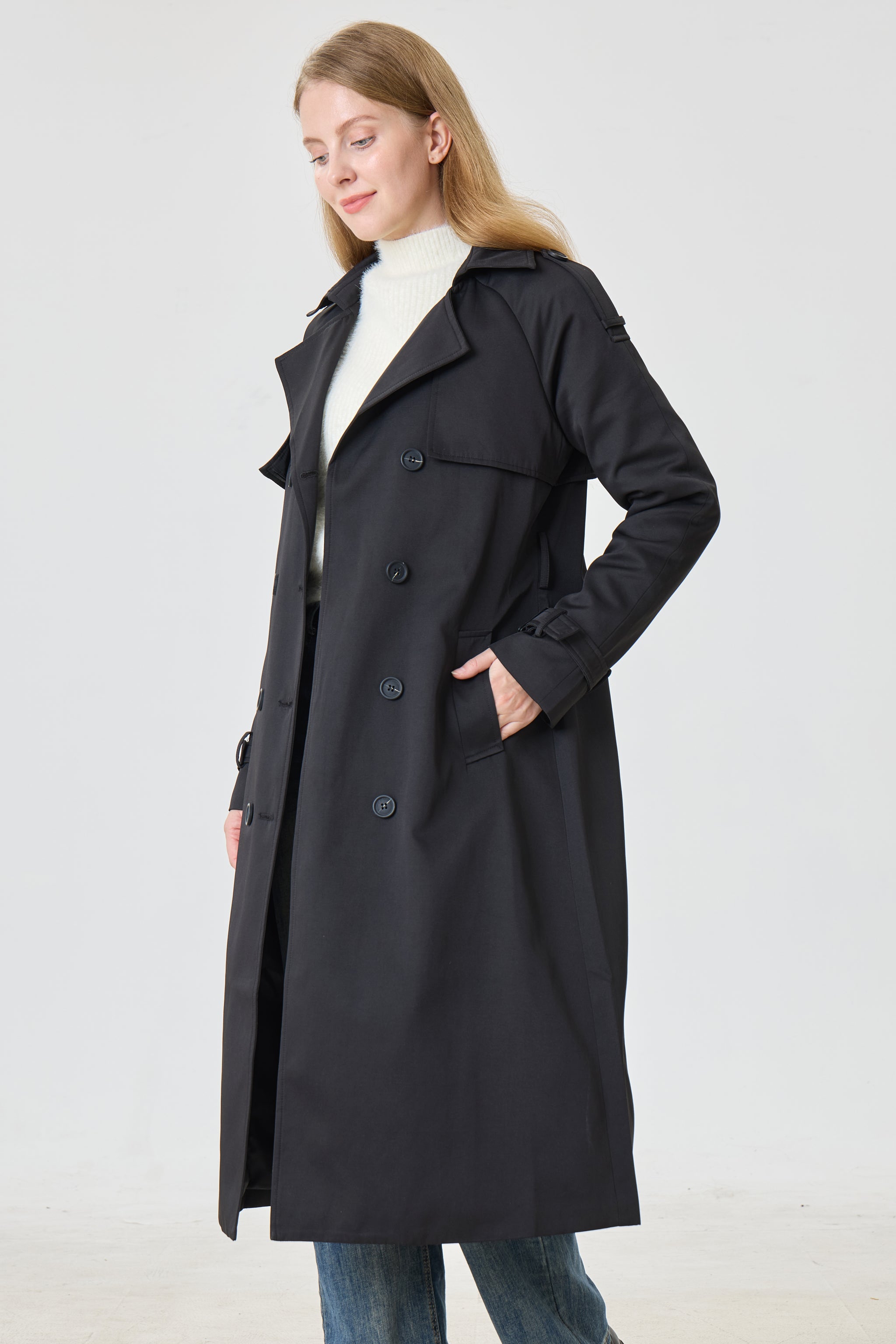 Timeless Black Marquise™ Water-Resistant Trench Coat - Crescentt