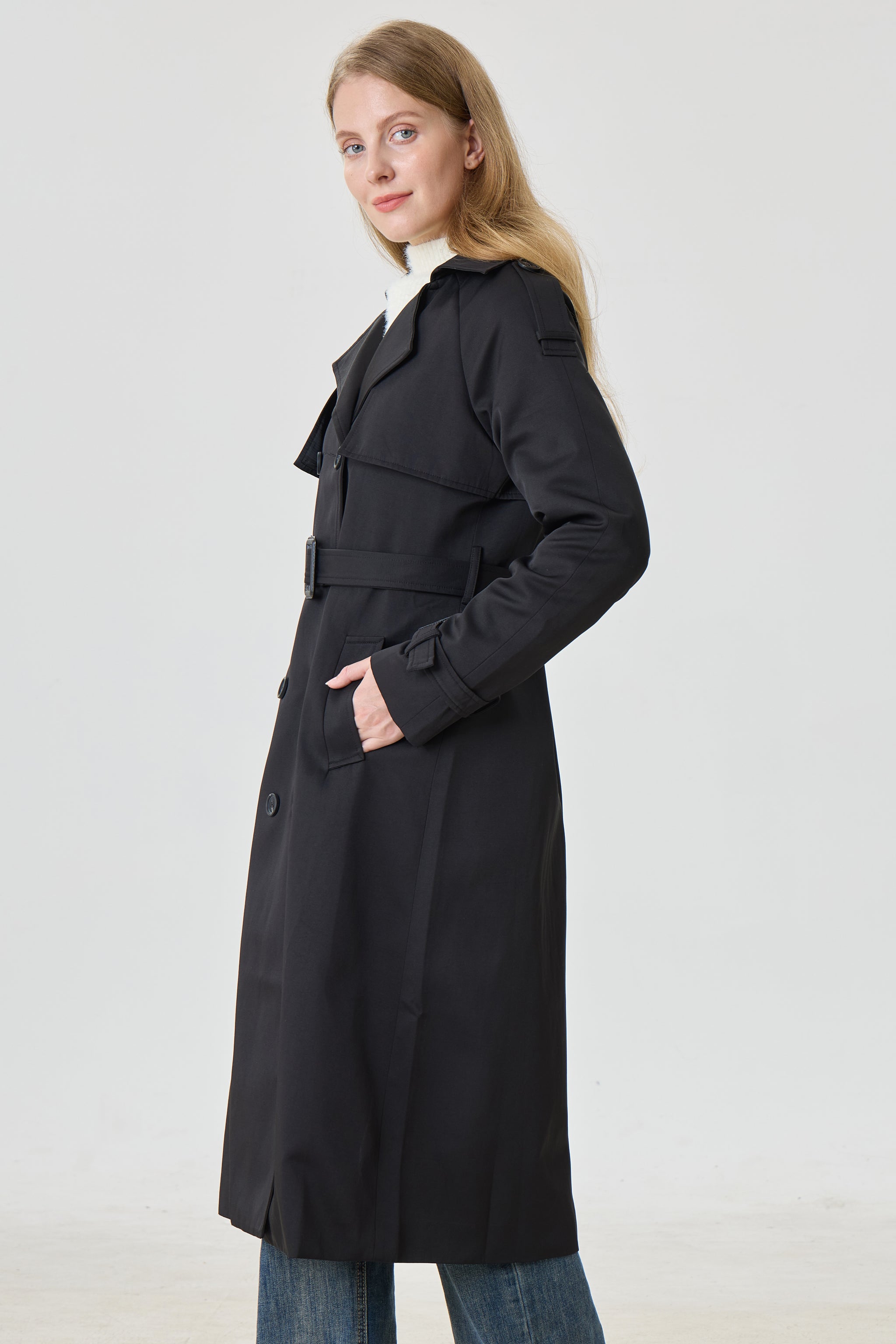 Timeless Black Marquise™ Water-Resistant Trench Coat - Crescentt