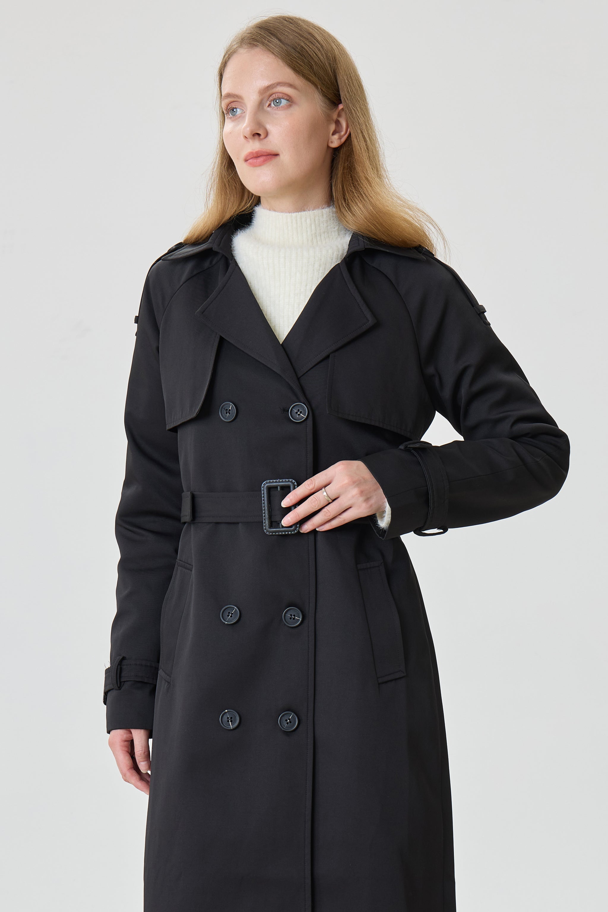 Timeless Black Marquise™ Water-Resistant Trench Coat - Crescentt
